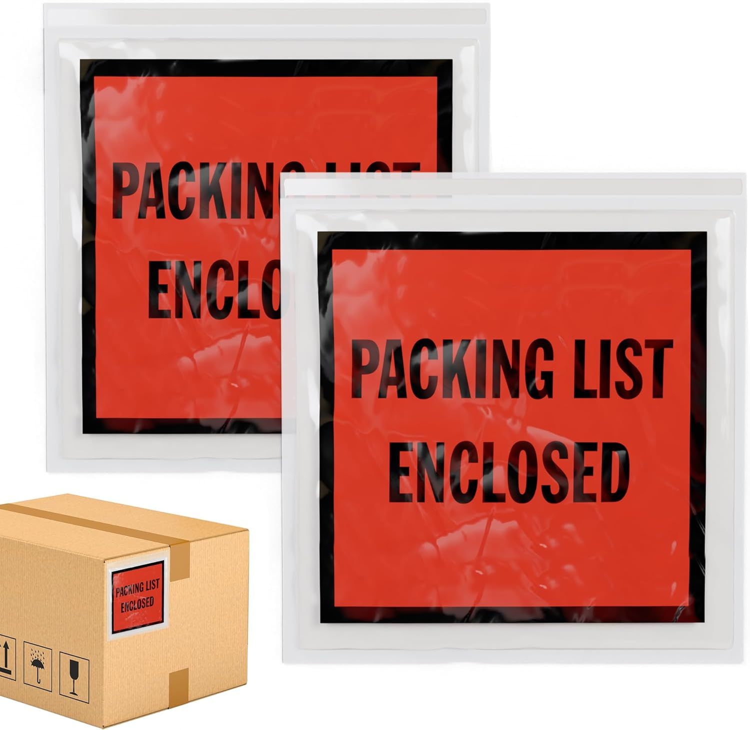 Pack of 1000 Packing List Enclosed Envelopes 4 x 5 Full Face Packing Slip Envelopes 4x5 Adhesive Pouches for Invoices 2 Mil Clear Plastic Bags. Red Panel. Back Side Document Loading; Packaging.