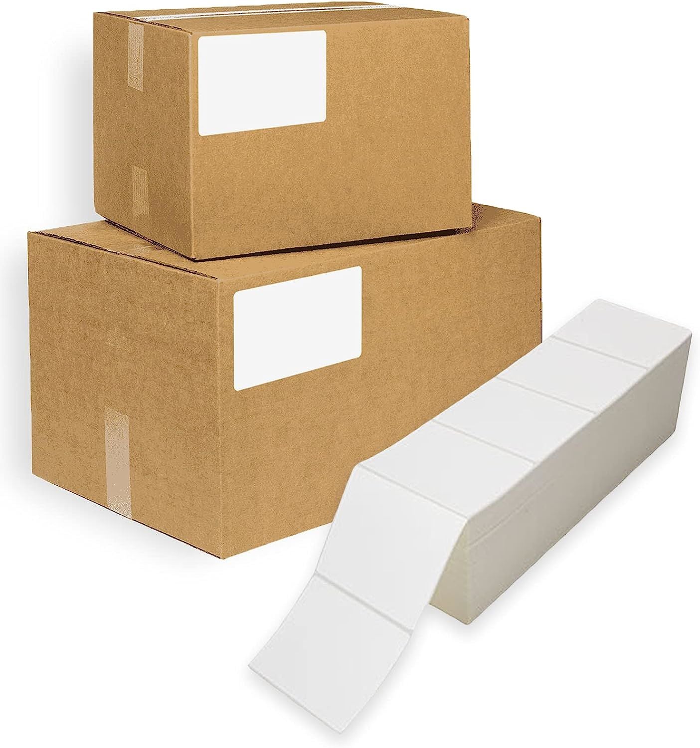 Pack of 8000 White Direct Thermal Fanfold Labels 4 x 3 Self-Adhesive Rolls 4x3 Postage Printing Blank; Paper Mailing Label Stickers for Shipping Barco