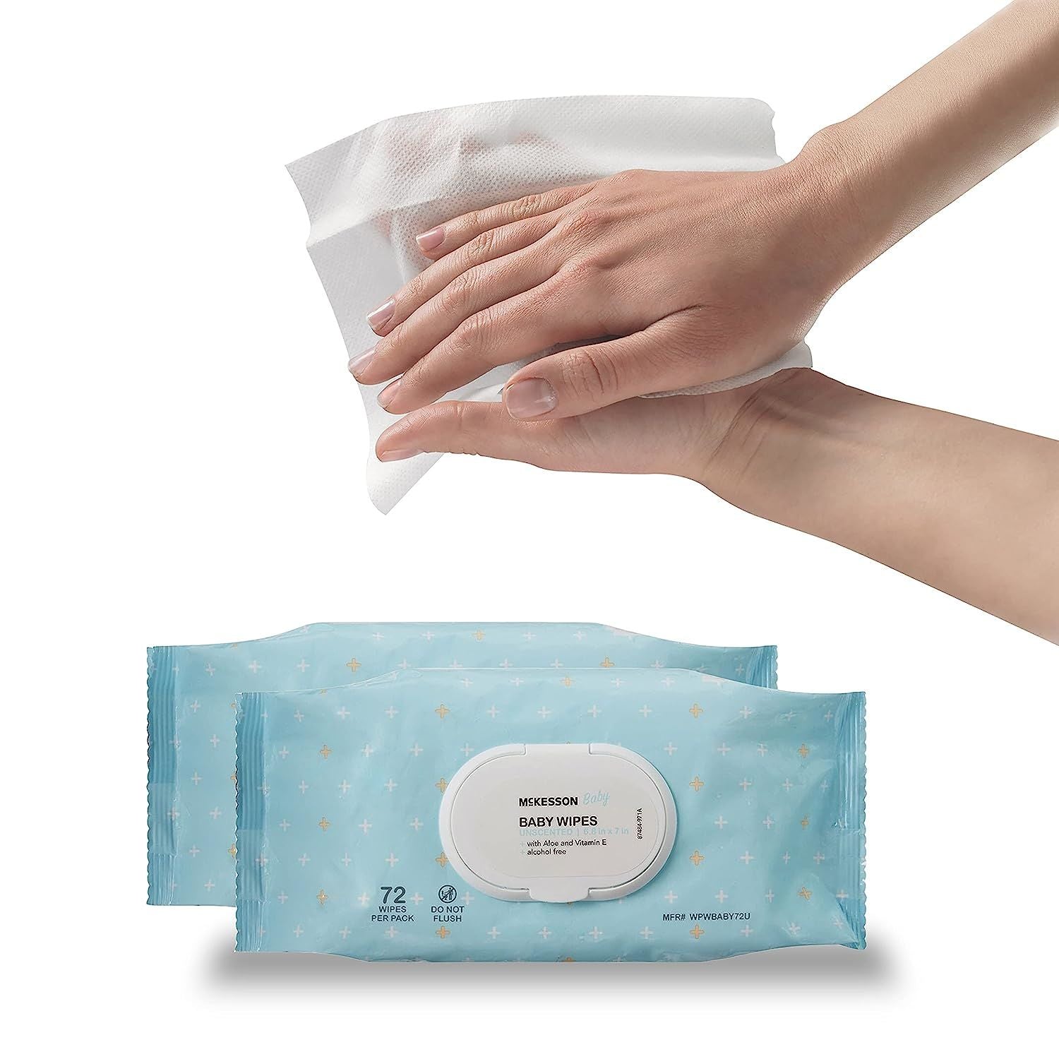 McKesson Pack of 864 Baby Wipes Non-Sterile Pre-Moistened Wipes 6 4/5 X 7 Unscented Baby Skin Care Products with Aloe / Vitamin E in Soft Pack Hypoallergenic and alcohol-free