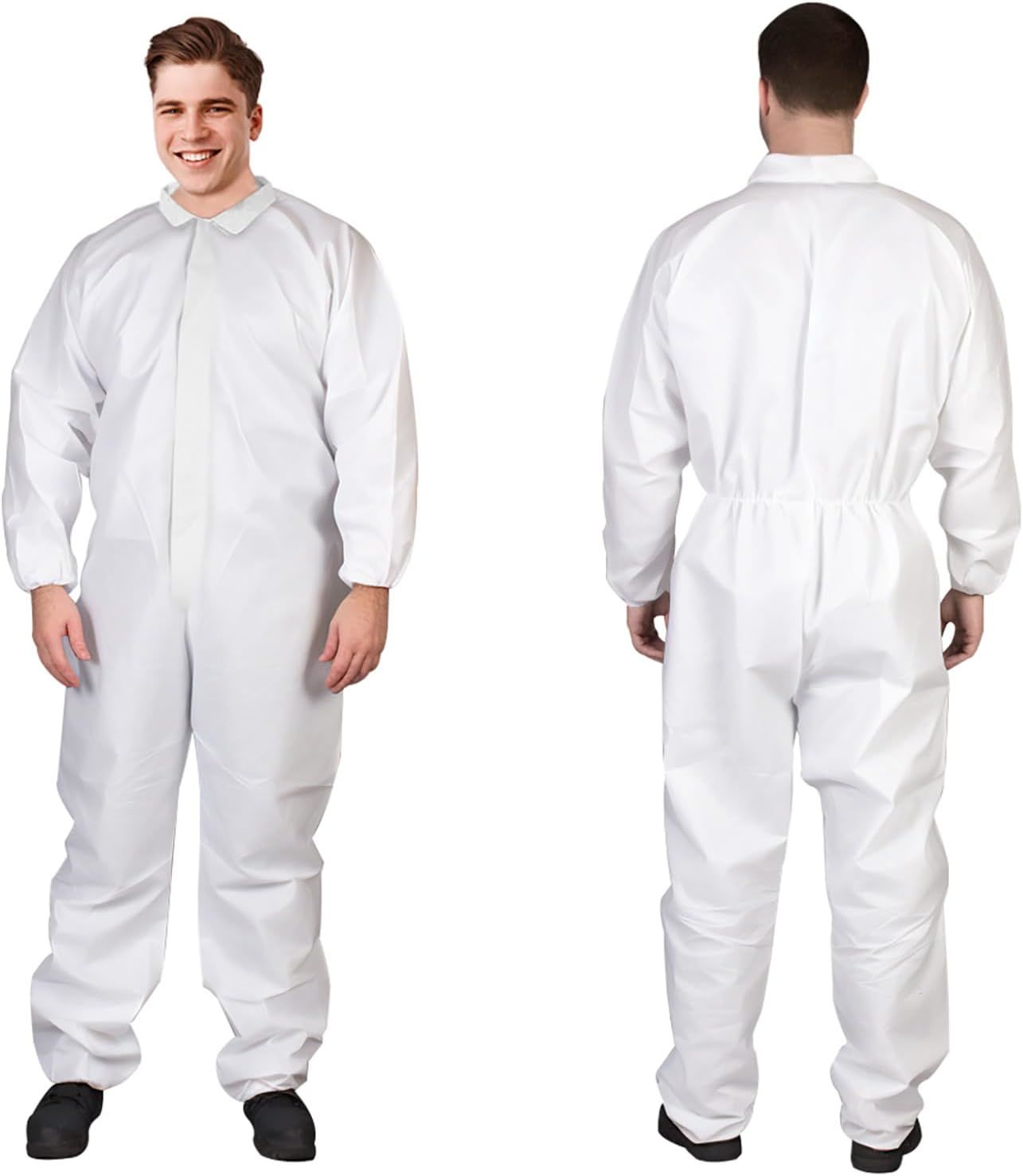 Disposable Overalls 25 Pack White Adults Overalls 4X-Large Anti-Static Fabric Apparel Zipper Front Entry Elastic Wrists Ankles Elastic Lower Back Splash Protection Spray Painters Tattoo Artists