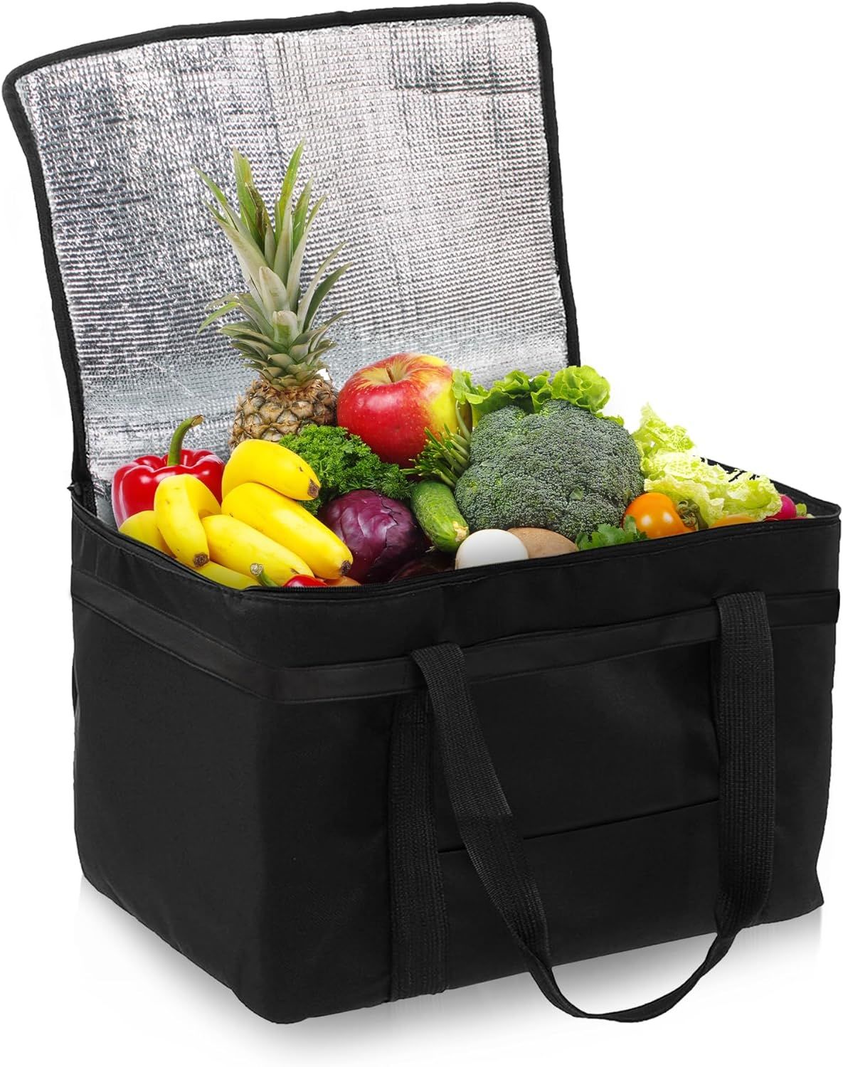 Insulated Food Delivery Bag 23" x 14.5" x 15". Pack of 2 Black Insulated Bags for Food Delivery; X-Large Insulated Cooler Bag; Heavy Duty Insulated Grocery Bag Cooler