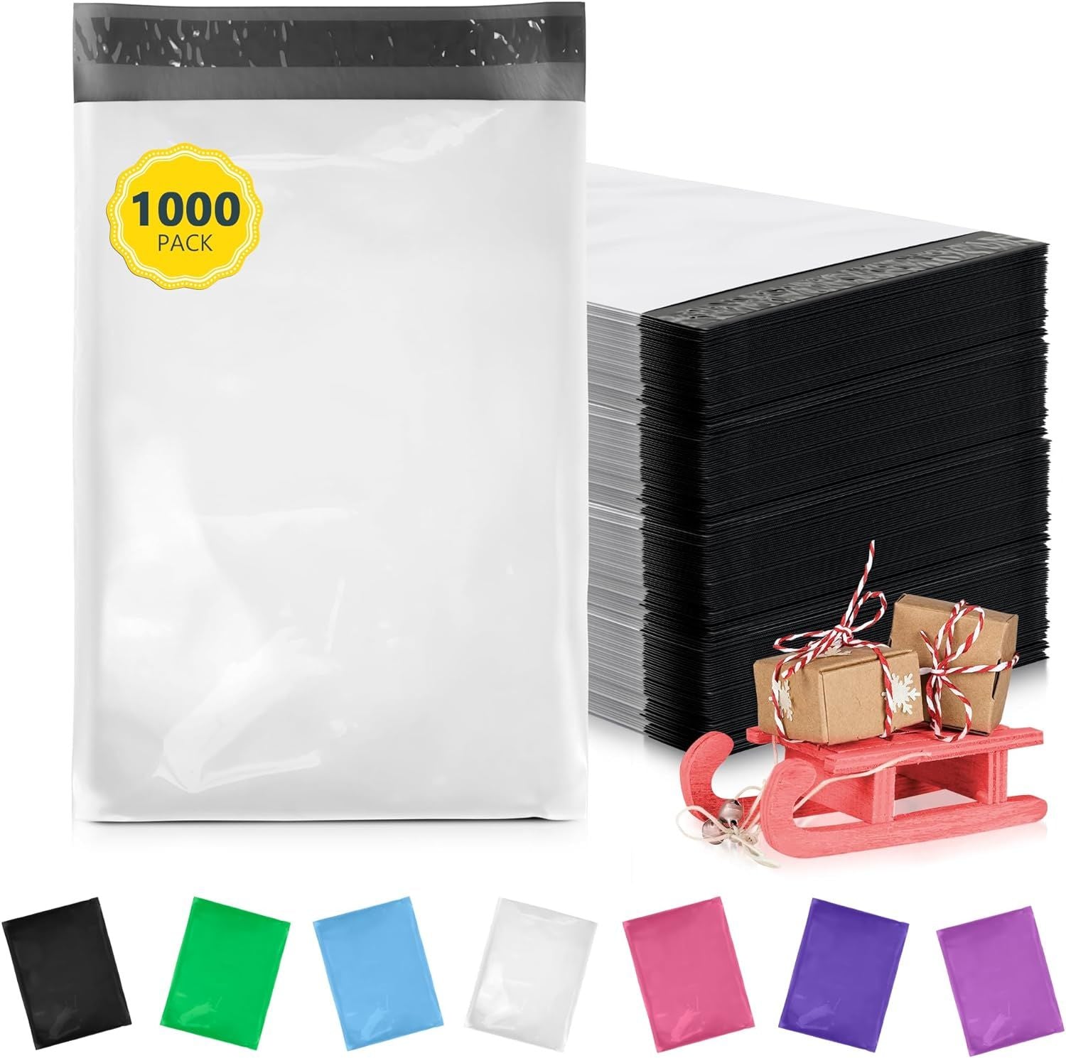 Poly Mailers 7.5 x 10.5. In Bulk Pack of 1000 White Plastic Envelopes 2 Mil. Medium Mailing Bags for Clothes. Self-Seal Waterproof Shipping Packages 7.5x10.5 for Clothing; Small Business