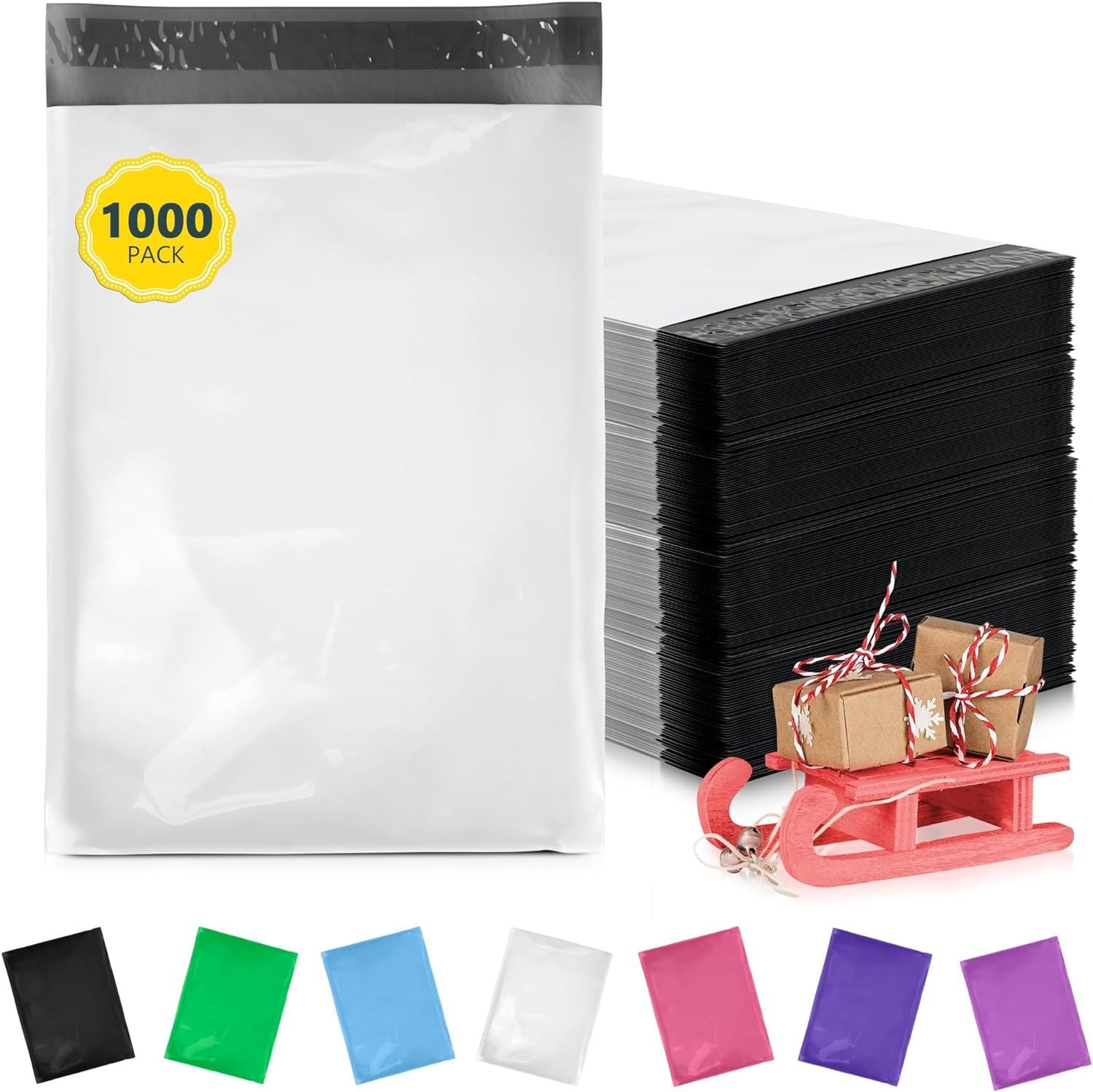 Poly Mailers 9 x 12. In Bulk Pack of 1000 White Plastic Envelopes 2 Mil for Clothes. Medium Apparel Mailing Bags. Self-Seal Waterproof Shipping Packages 9x12 for Clothing; Small Business