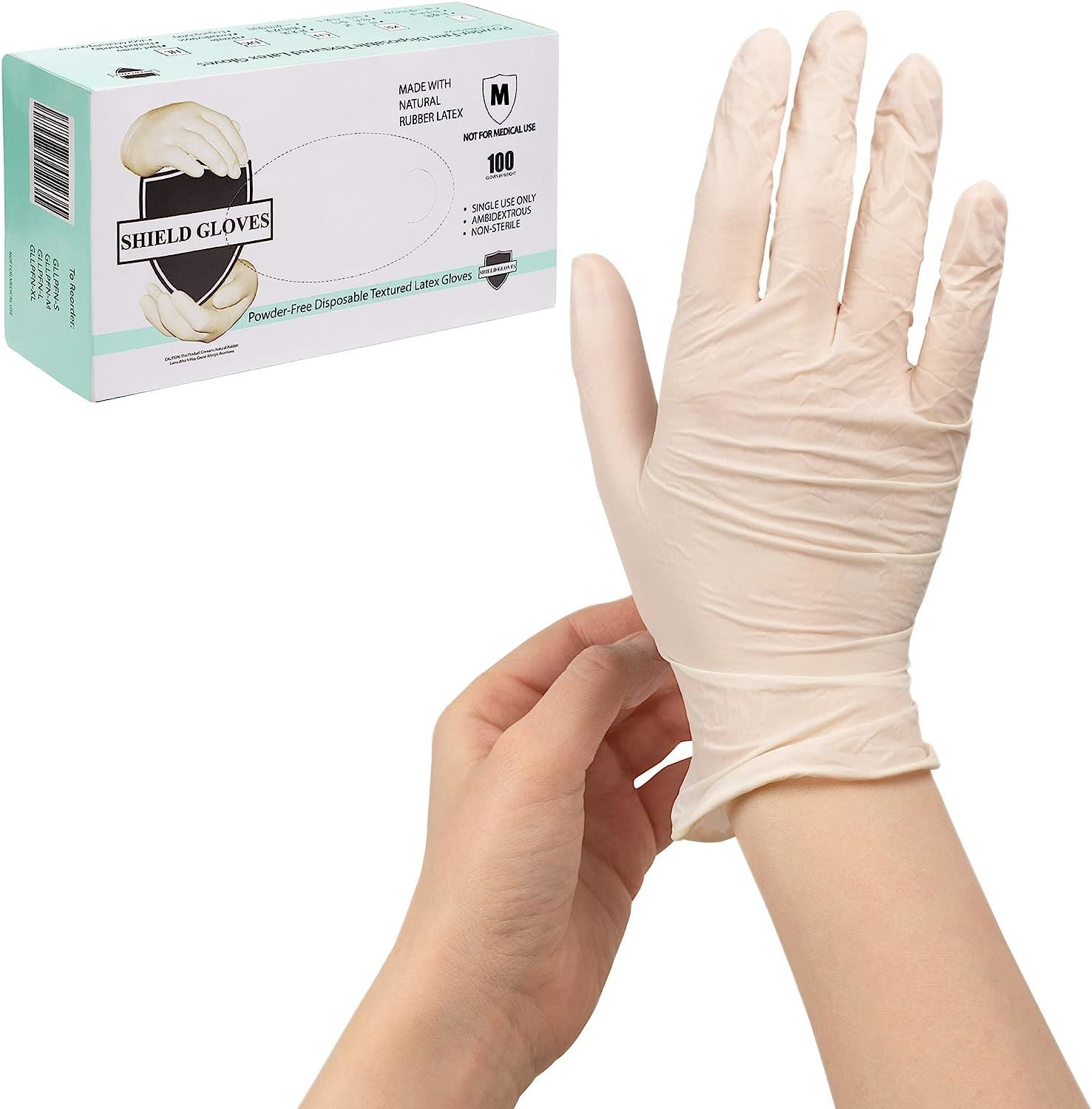 100 pack Natural Color Gloves 5.3 Mil. Medium size Durable Powder Free Gloves. Disposable Heavy Duty Latex Gloves. Comfortable fit. Wholesale price.