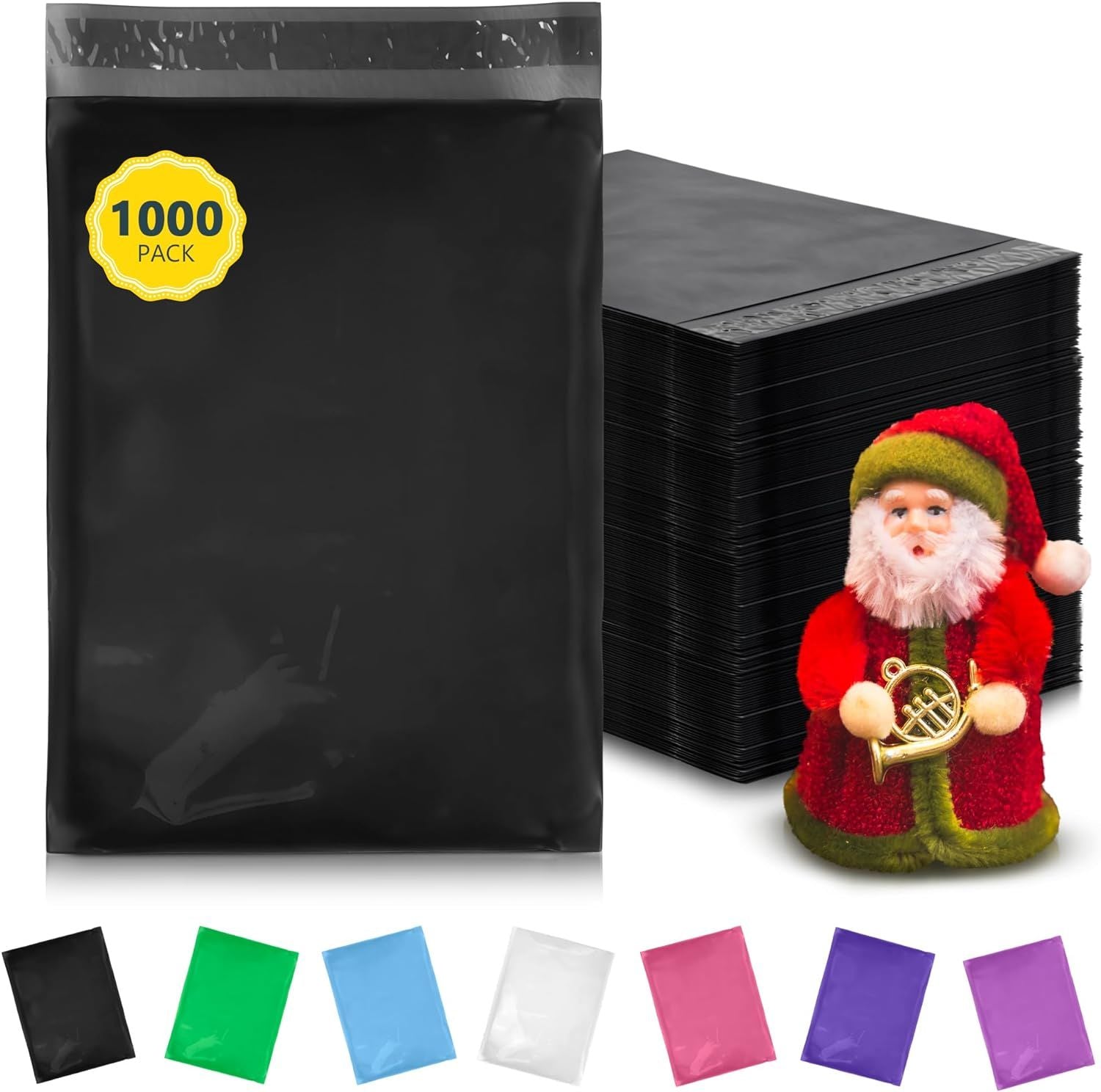 Black Poly Mailers 9" x 12"; Pack of 1000 Waterproof Shipping Bags for Small Business; 2 mil Thick Tear-Resistant Poly Mailer Bag; Self-Sealing Plastic Mailing Bags for Clothes; Shoe Boxes