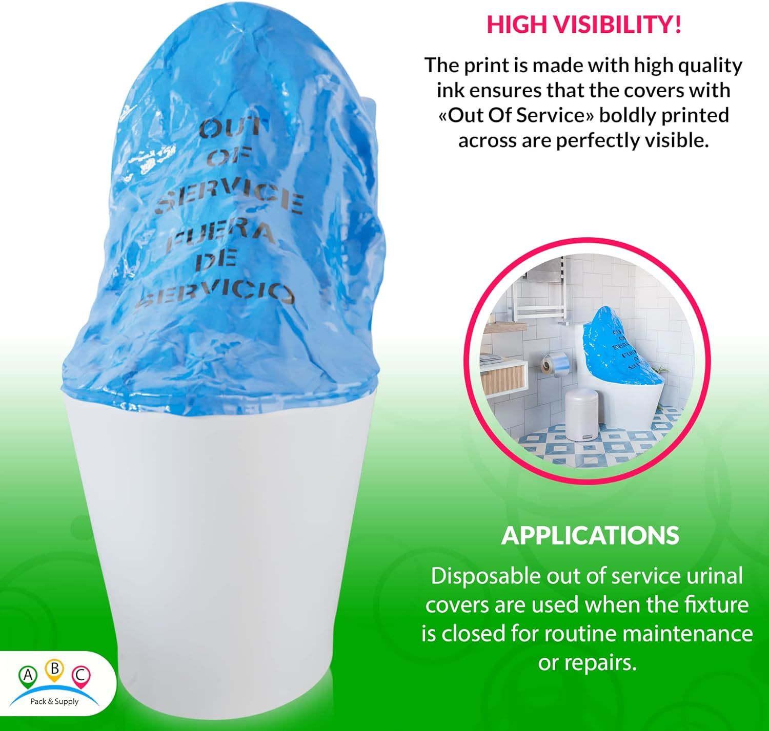 Pack of 100 Polypropylene Blue Out of Service Covers 36". PP+PE Multipurpose Highly Visible Covers for Kitchen Equipment; Commodes; Drinking Fountains
