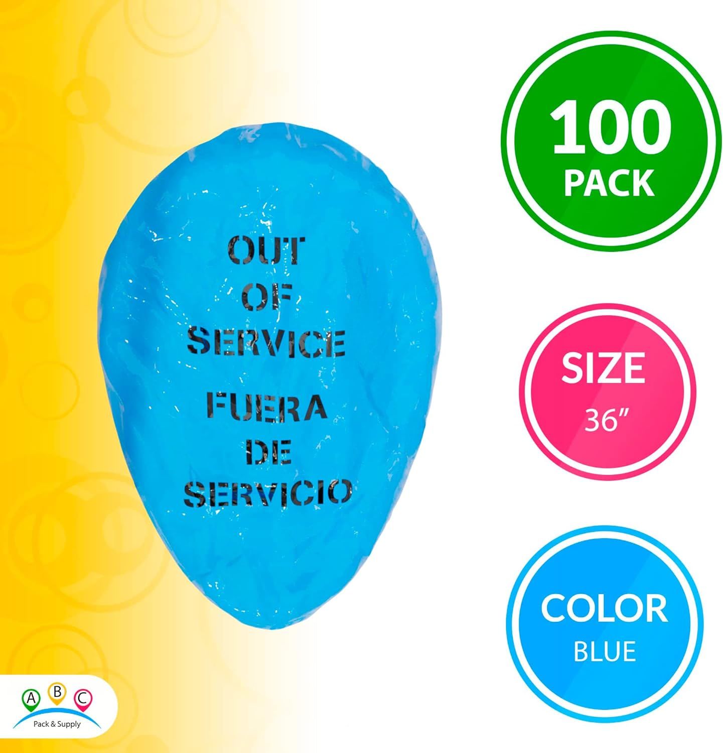 Pack of 100 Polypropylene Blue Out of Service Covers 36". PP+PE Multipurpose Highly Visible Covers for Kitchen Equipment; Commodes; Drinking Fountains