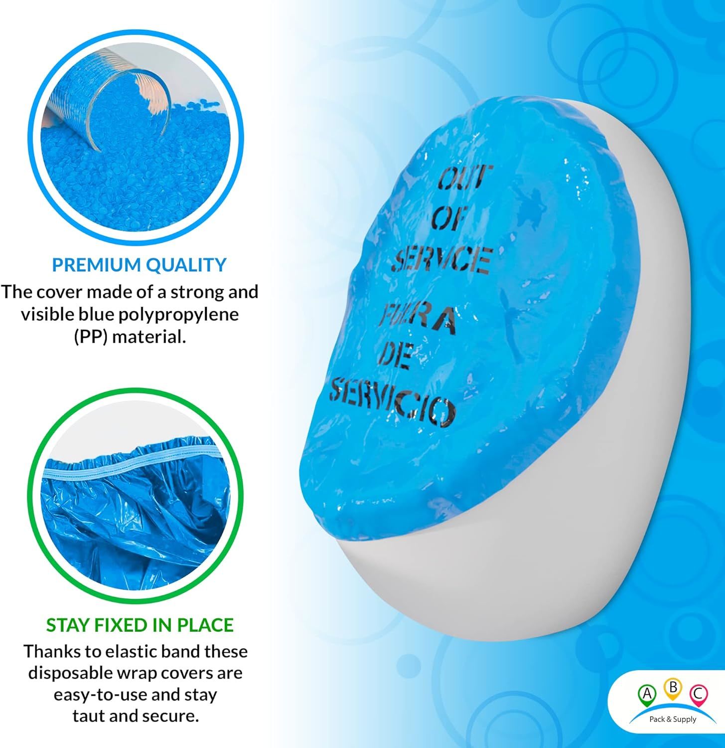 Pack of 100 Polypropylene Blue Out of Service Covers 36". PP+PE Multipurpose Highly Visible Covers for Kitchen Equipment; Commodes; Drinking Fountains