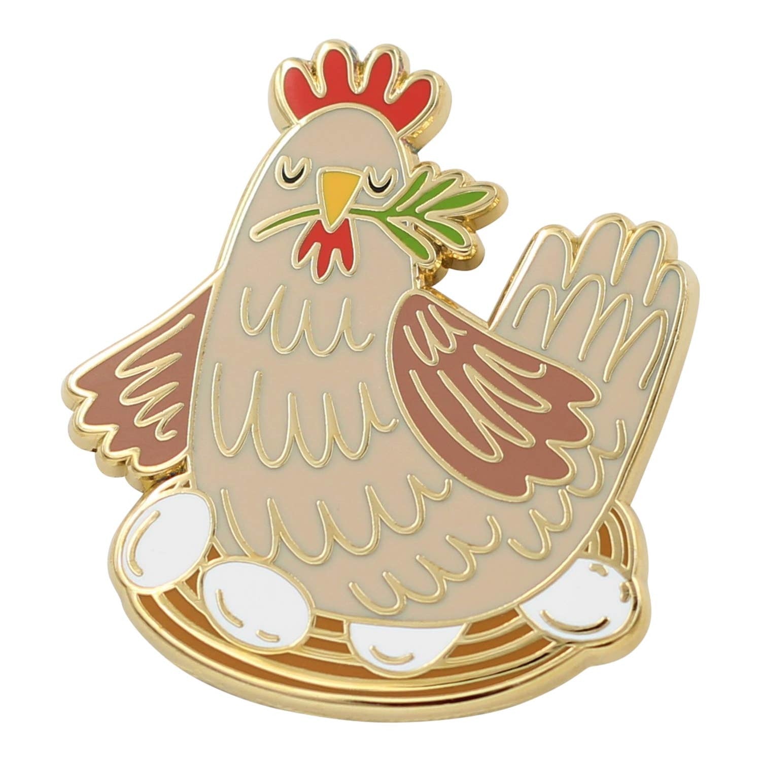 Chicken with Eggs Pin – Adorable Hen with Nest Enamel Pin