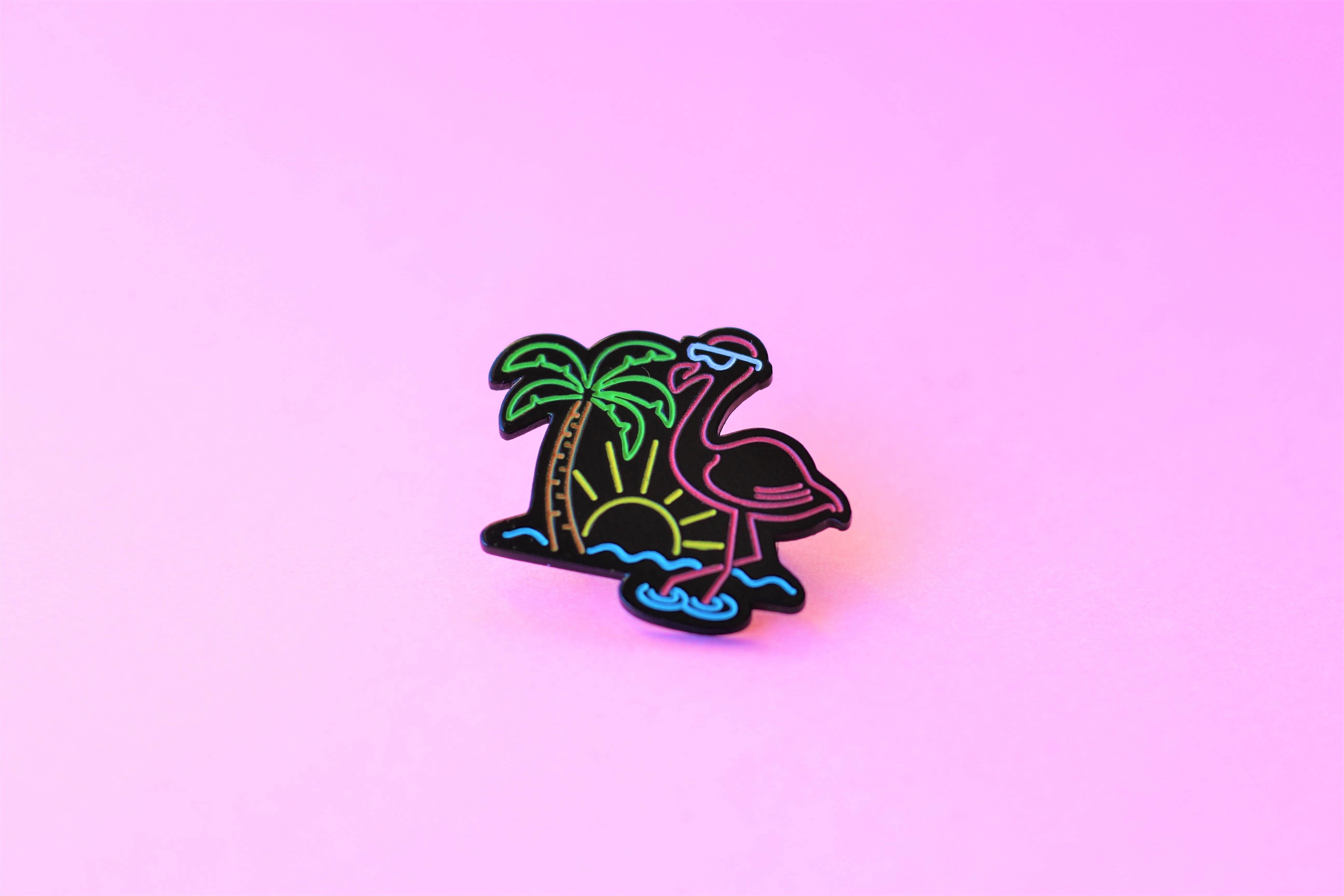 Neon Flamingo – Chill Life Flamingo Beach Enamel Pin