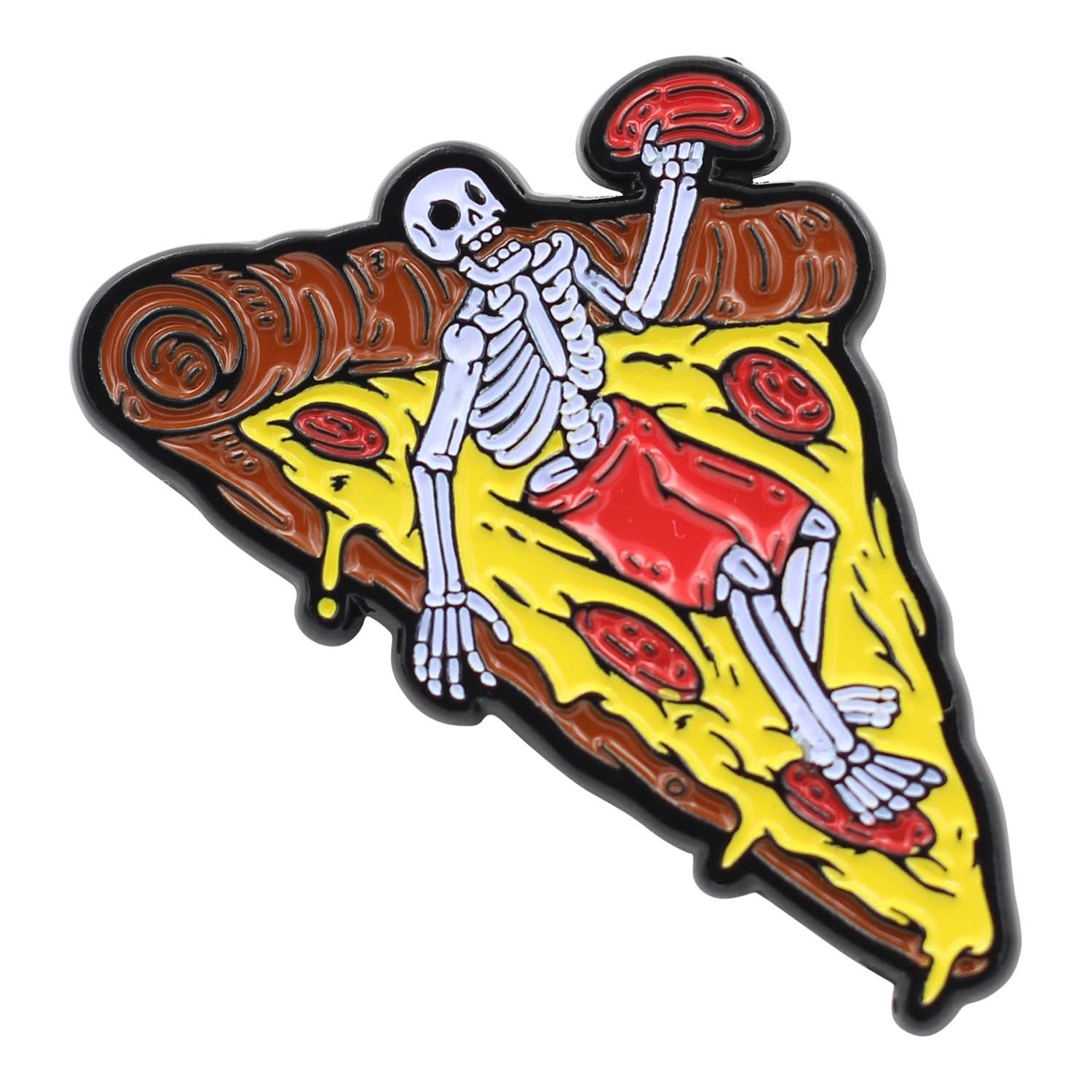 Skeleton Pizza Pin - Pepperoni Pizza Lovers Enamel Lapel Pin