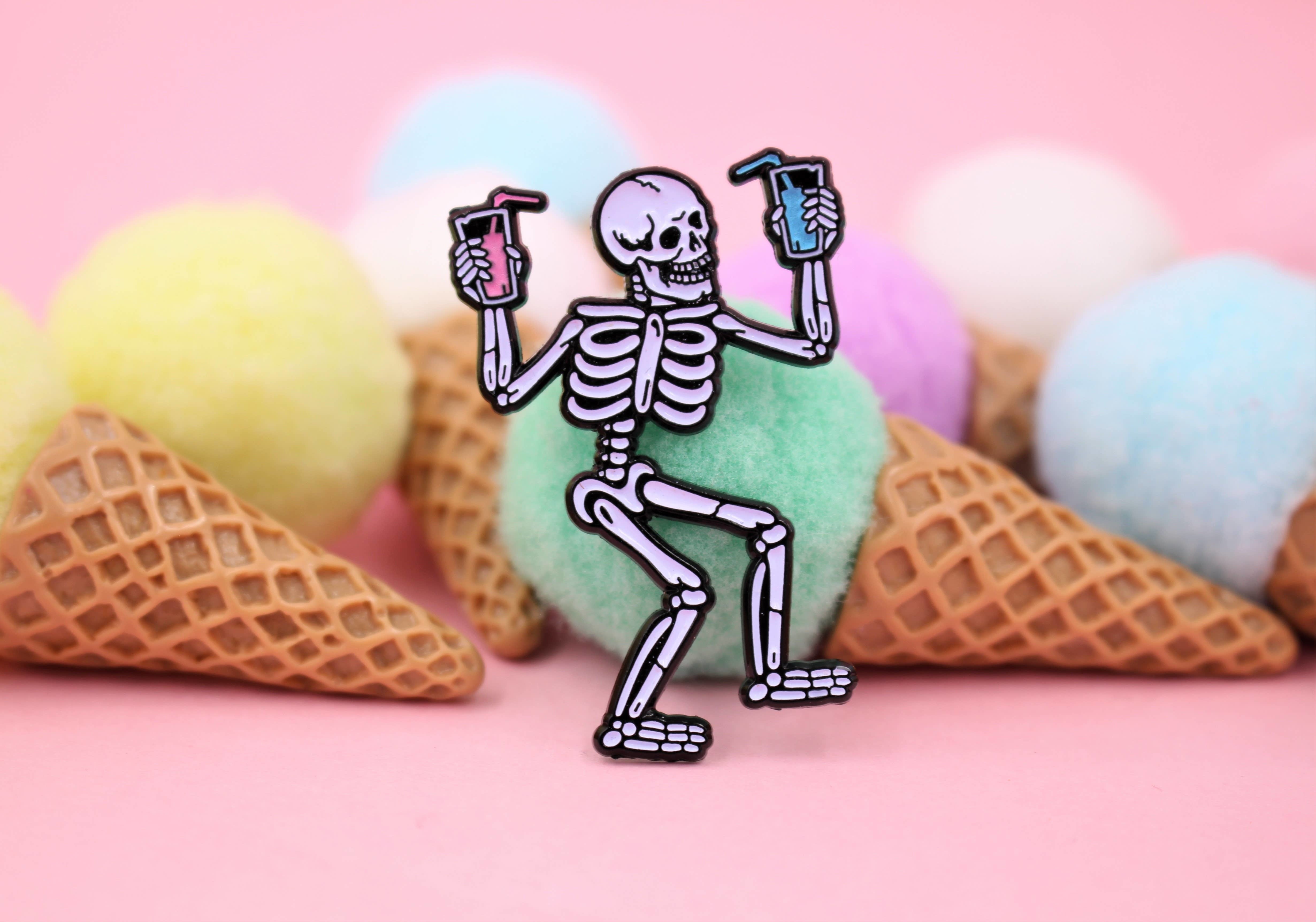 Party Skeleton – Glow-in-the-Dark; Party 'Till You Die Pin