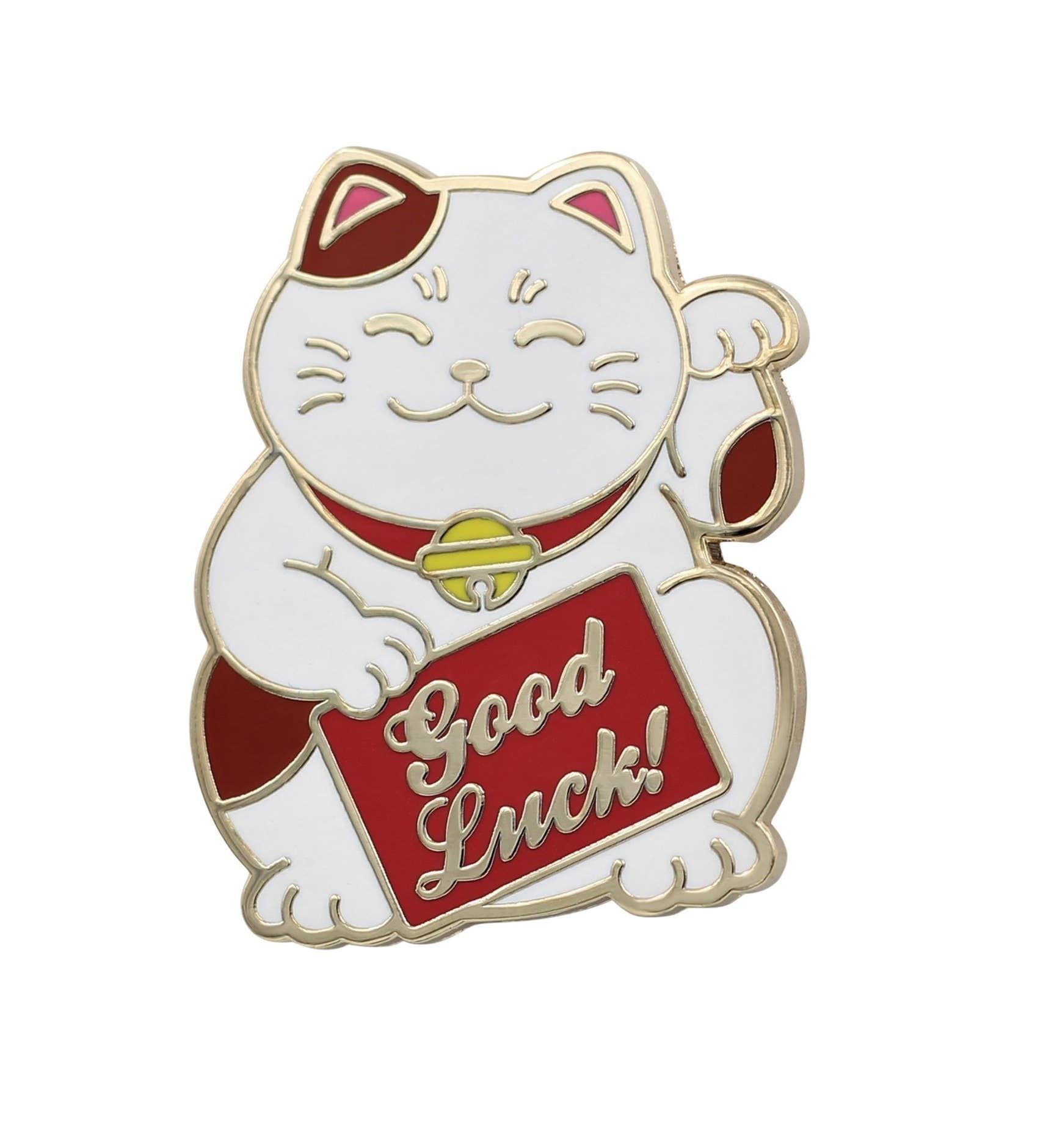 REAL SIC Lucky Cat Pin - Good Luck Waving Cat Enamel Pin