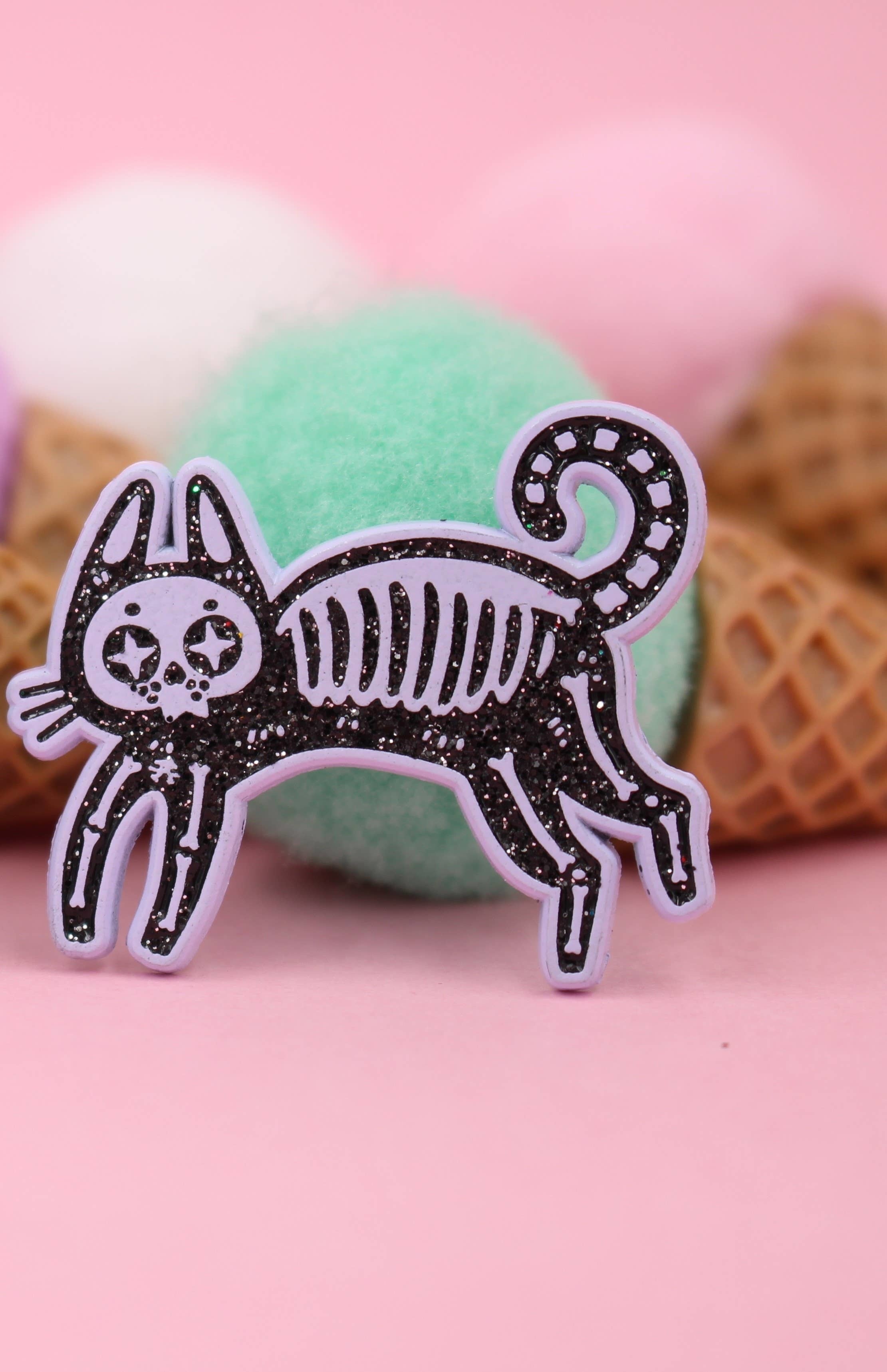 Skeleton Cat Enamel Pin – Black Cat Pin