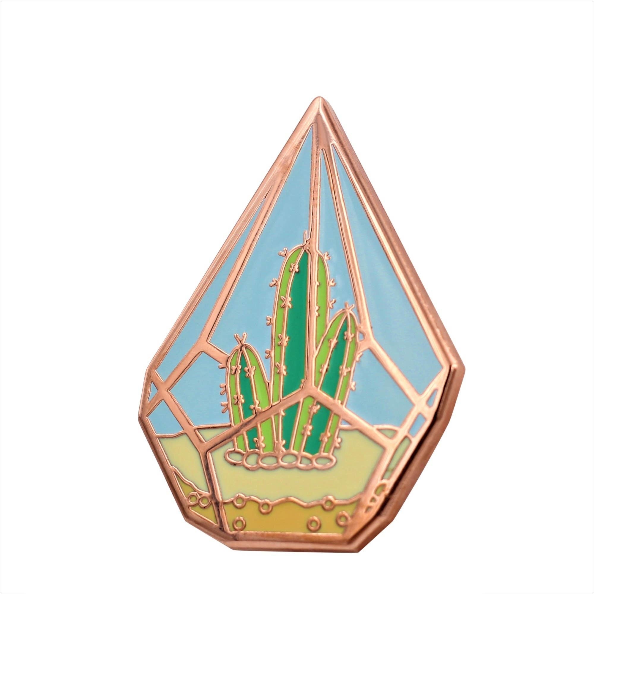 Cute Cactus in Geometric Terrarium Plants Enamel Lapel Pin