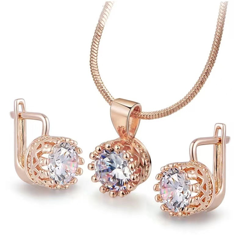 Classic Trendy Wedding Sets For Women Engagement Necklace Earring Rose Gold Color Fashion Jewelry