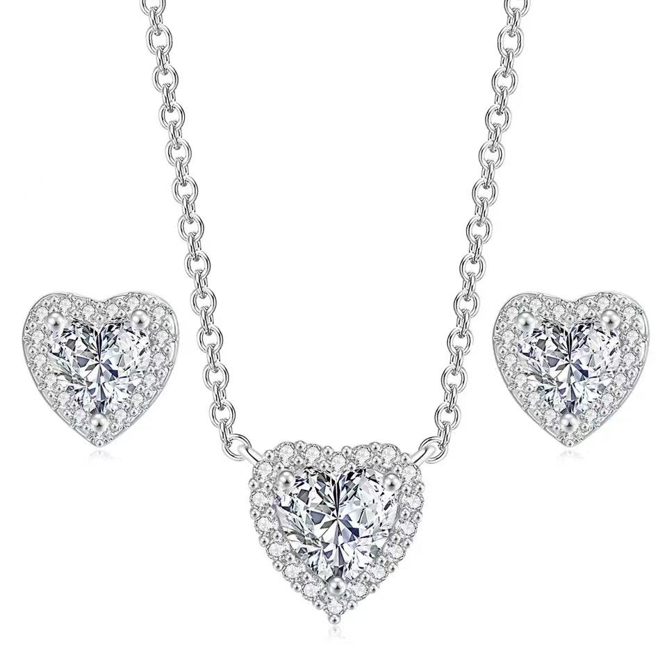 Heart Jewelry Sets For Women Bridal Crystal Necklace Earrings Korean Style Fashion Romantic Wedding Accessories Jewelry