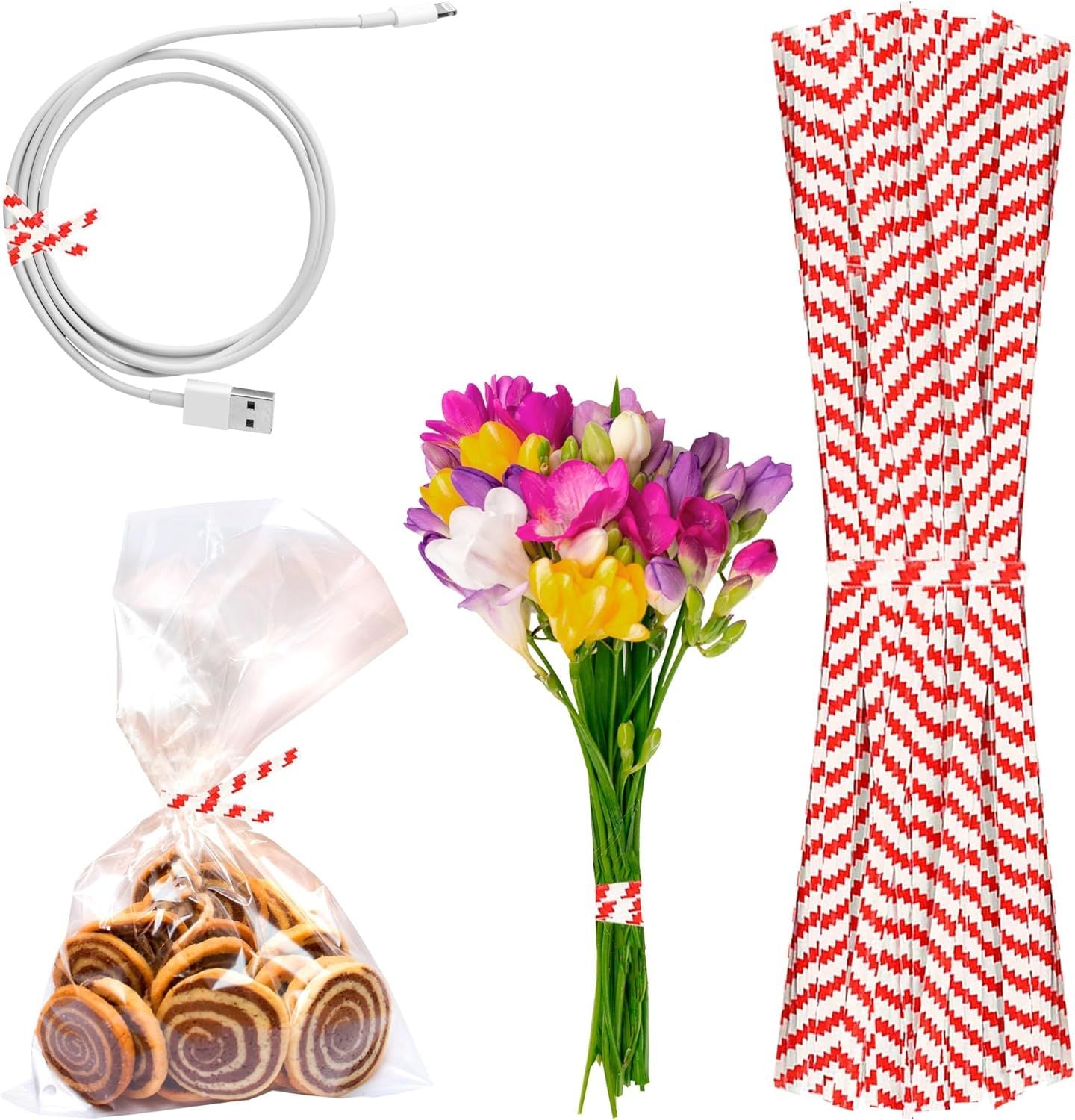 Pack of 2000 Red Paper Twist Ties 4' Long and 3/16' Red Stripes Twist Ties for Plastic Trash Bread Bags Paper Coated Ties Multi Function Strong Wire Ties for Tying Gift Bags; Wholesale Price
