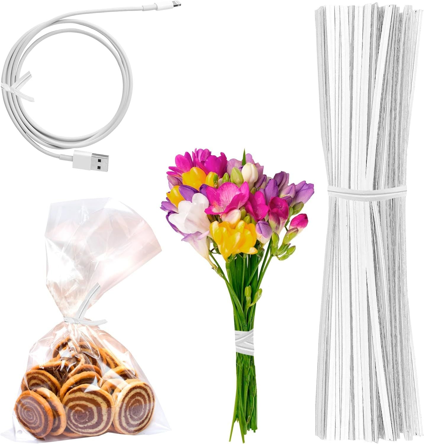 Pack of 2000 Paper Twist Ties 4' Long and 3/16' Wide White Twist Ties for Plastic Trash; Bread Bags Paper Coated Ties Bendable Multi Function Strong Wire Ties for Tying Gift Bags; Wholesale Price