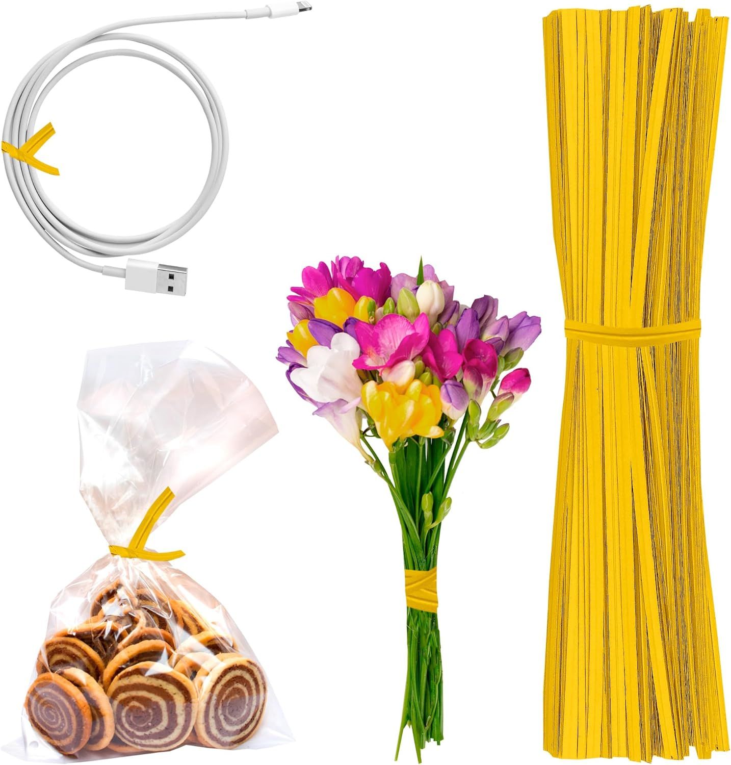 Pack of 2000 Yellow Paper Twist Ties 4' Long and 3/16' Yellow Twist Ties for Plastic Trash Bread Bags Paper Coated Ties Multi Function Strong Wire Ties for Tying Gift Bags; Wholesale Price