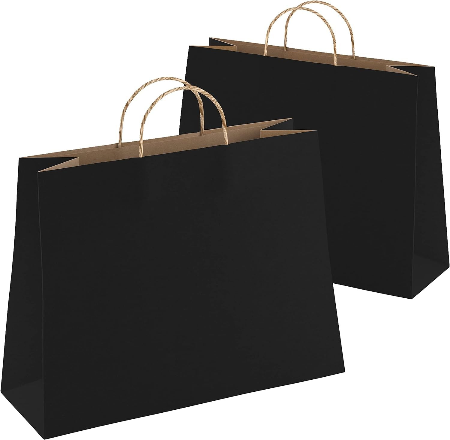 Black Shopping Bags 16" x 6" x 12"; Pack of 25 Black Paper Bags with Handles Bulk; 150 GSM Kraft Bags; Natural Black Gift Bags with Handles; Large Bla