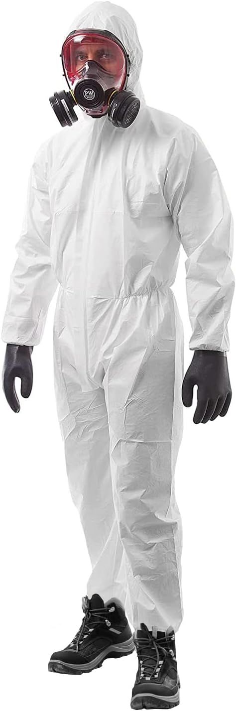 Hazmat Suits Disposable Coveralls XX-Large. White Protective Suit with Attached Hood; Zipper Front. 60 gsm Microporous Paint Suit; Protective Clothing; Unisex Painters Suit