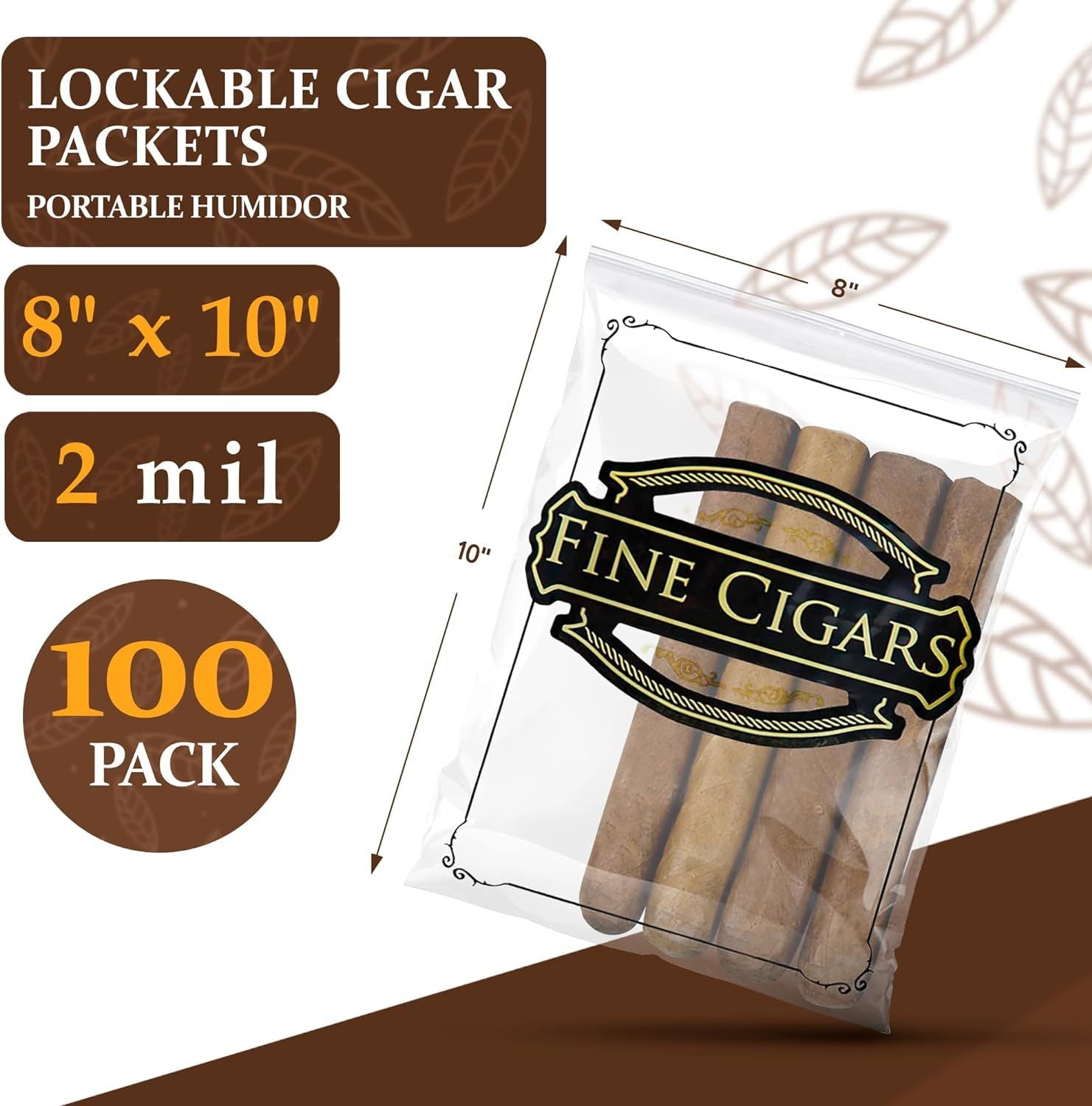 Polyethylene Cigar Bags 8 x 10; Clear Small Plastic Bags Zip Pack of 100; Small Zipper Bags Poly 8x10; Clear Plastic Zip Bags Small; Cigar Storage 2 M