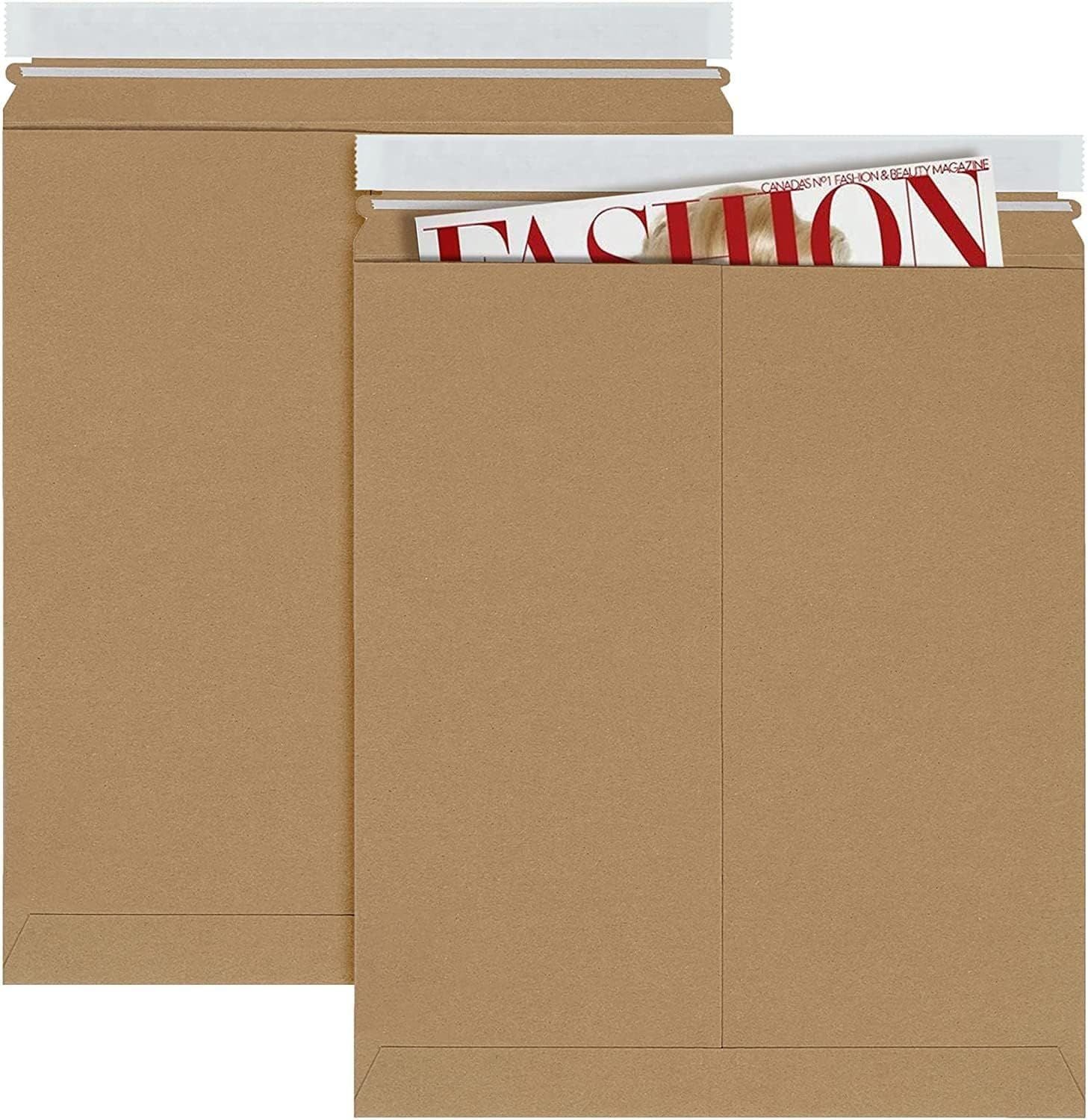 Brown Cardboard Mailers 12.75 x 15; Pack of 10 Kraft Paper Rigid Envelopes with Adhesive Strip; Self-seal Closure Rigid Mailers; Kraft Paper Envelopes for Shipping and Packing Paperwork