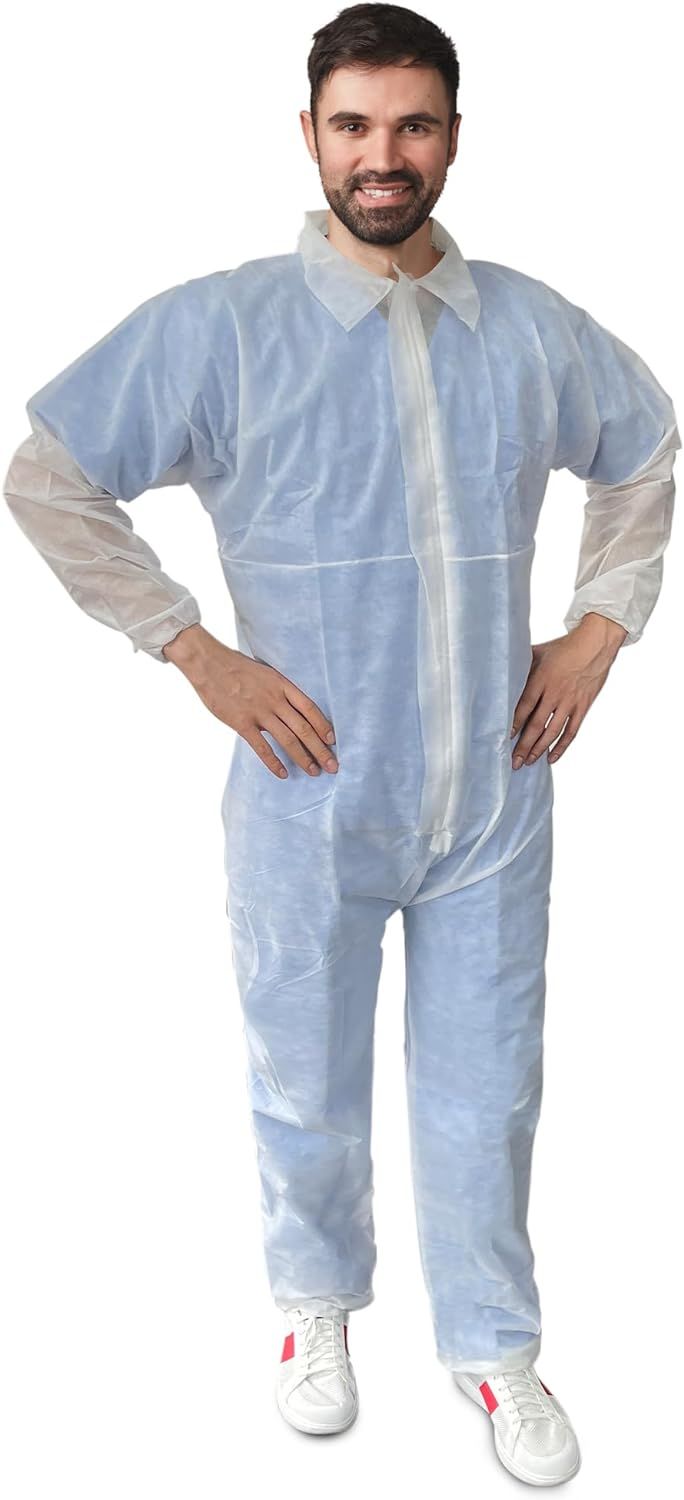 Hazmat Suit Disposable. Adult Disposable Coverall X-Large. Protective Suit Polypropylene Painters Suit White Painters Coverall PP 30 g Unisex Workwear Paint Suit with Zipper; Elastic Wrists; No Hood