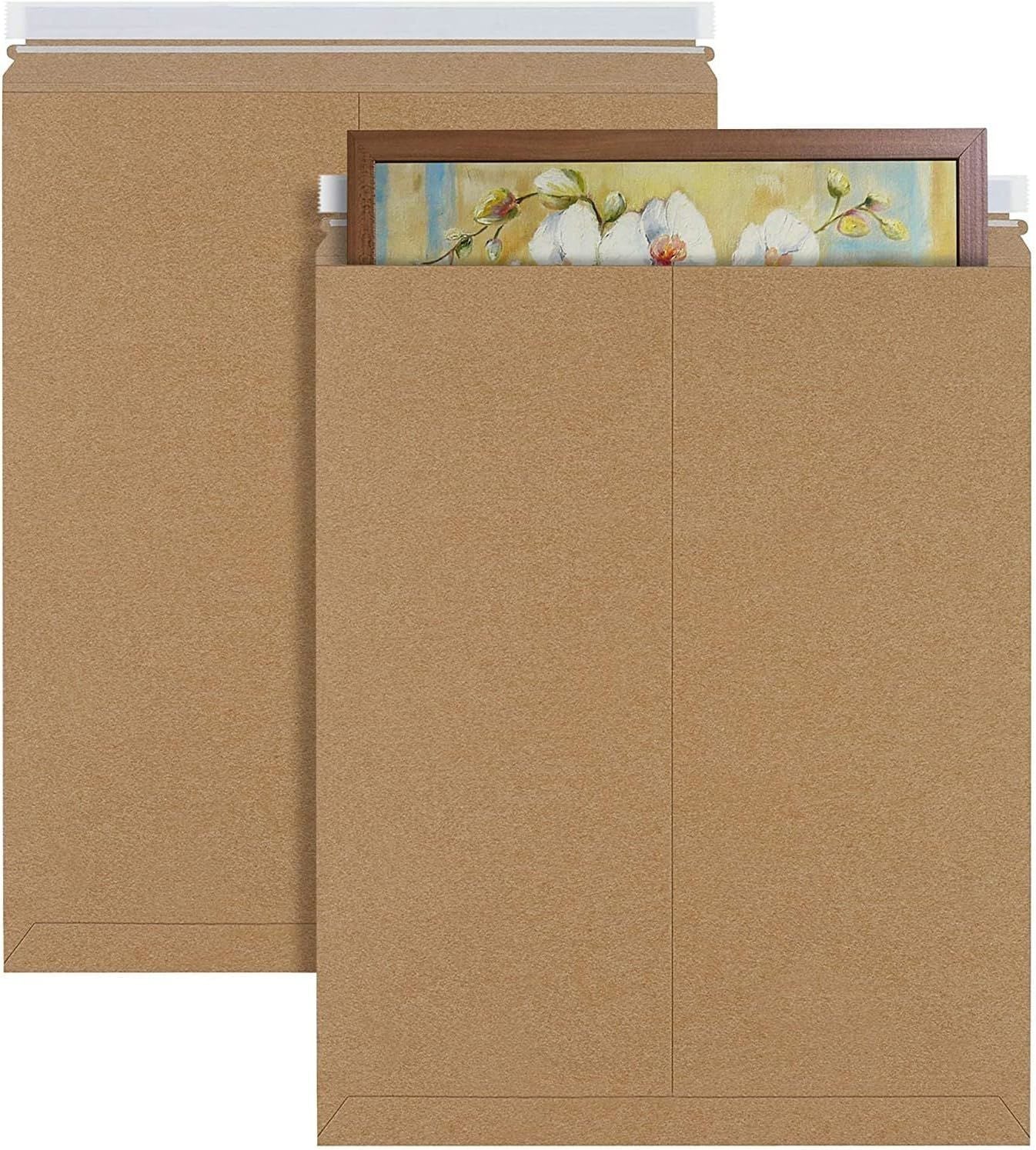 Brown Cardboard Mailers 17 x 21; Pack of 5 Kraft Paper Rigid Envelopes with Adhesive Strip; Self-seal Closure Rigid Mailers; Kraft Paper Envelopes for Shipping and Packing Paperwork