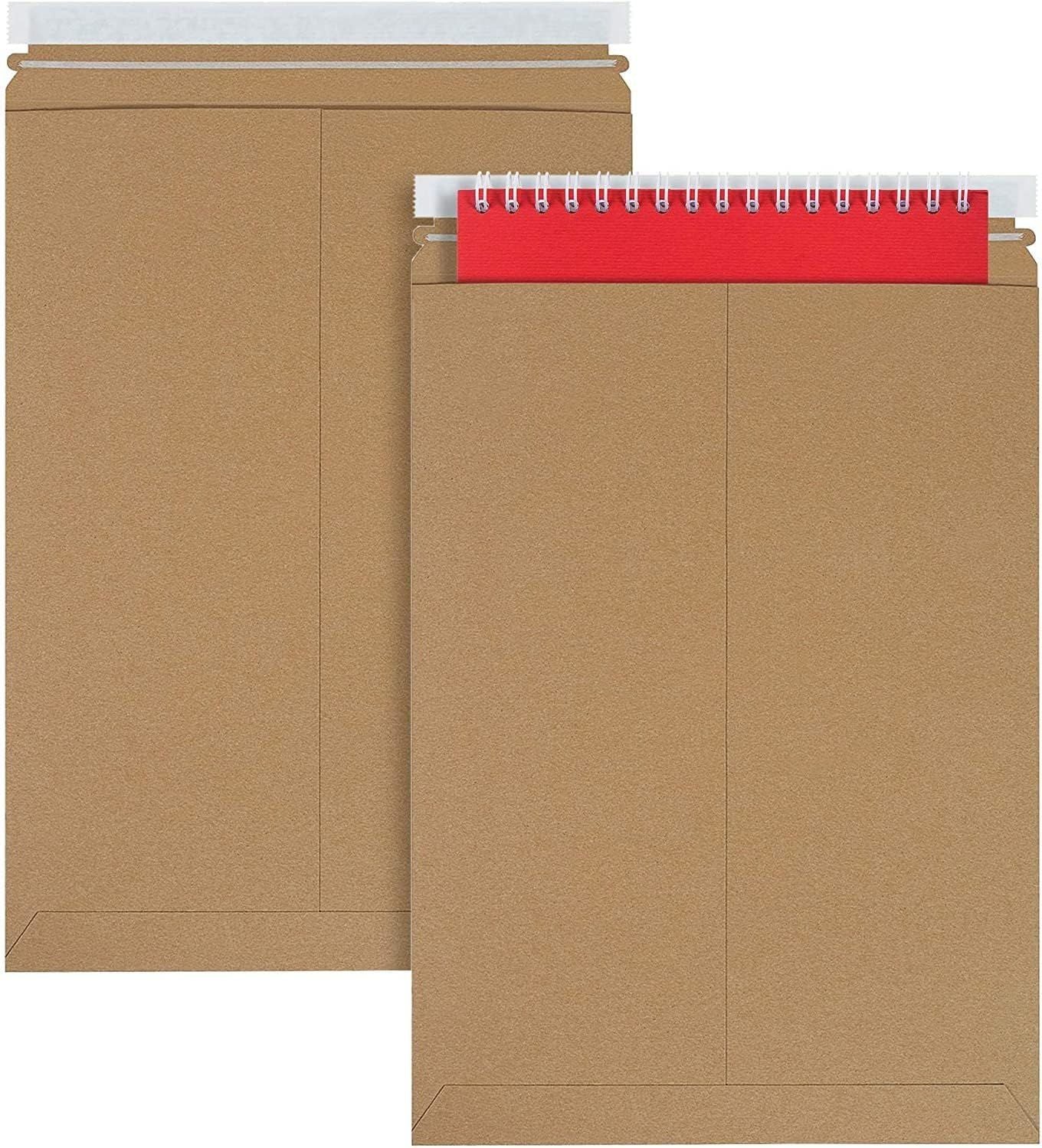 Brown Cardboard Mailers 13 x 18; Pack of 5 Kraft Paper Rigid Envelopes with Adhesive Strip; Self-seal Closure Rigid Mailers; Kraft Paper Envelopes for Shipping and Packing Paperwork