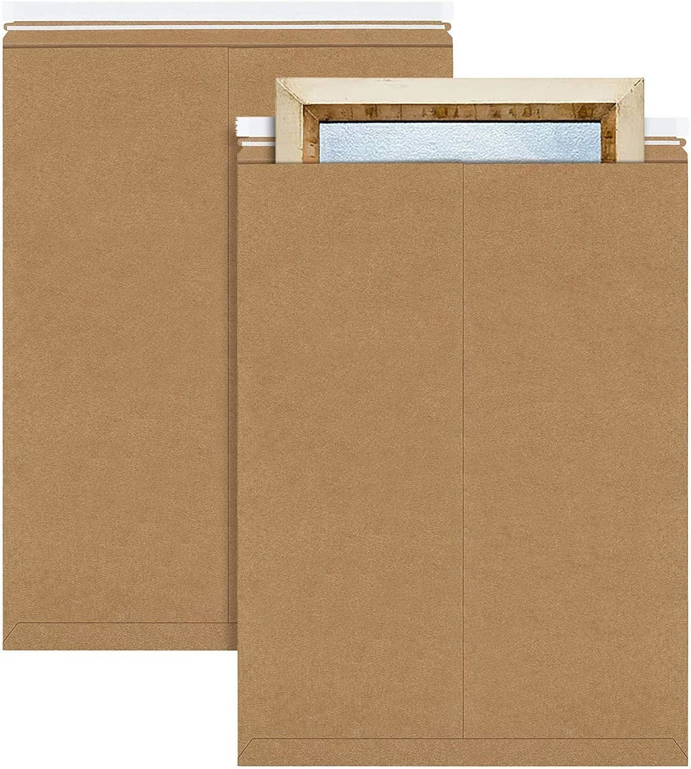 Brown Cardboard Mailers 20 x 27; Pack of 5 Kraft Paper Rigid Envelopes with Adhesive Strip; Self-seal Closure Rigid Mailers; Kraft Paper Envelopes for Shipping and Packing Paperwork