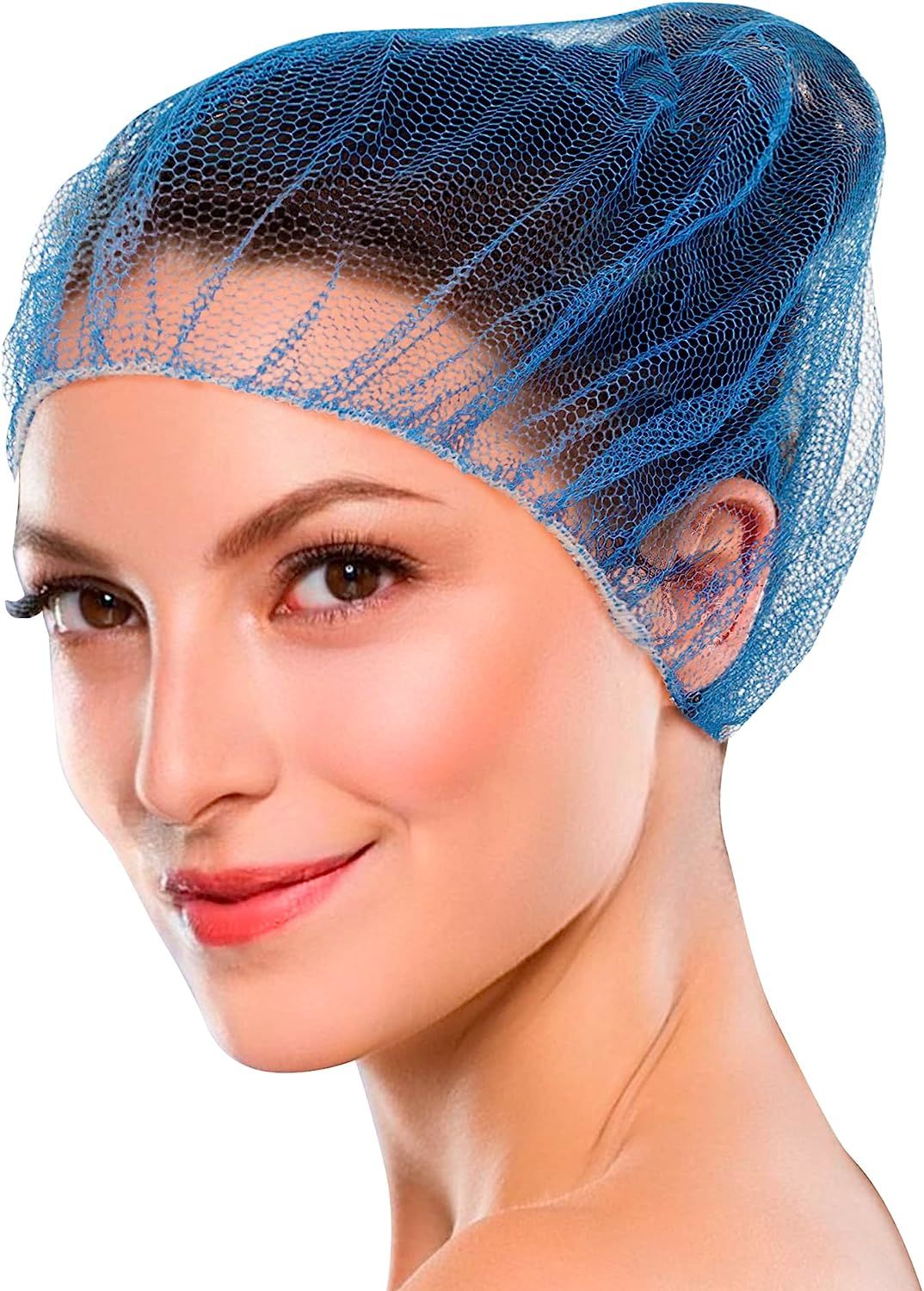 100 Pack Blue Hair Nets 28 Inch Size. Nylon Hair Caps with Elastic Stretch Band. Disposable Polypropylene Hats Unisex. Protective Hair Covers for Food Service Disposable Hair Net Lightweight.