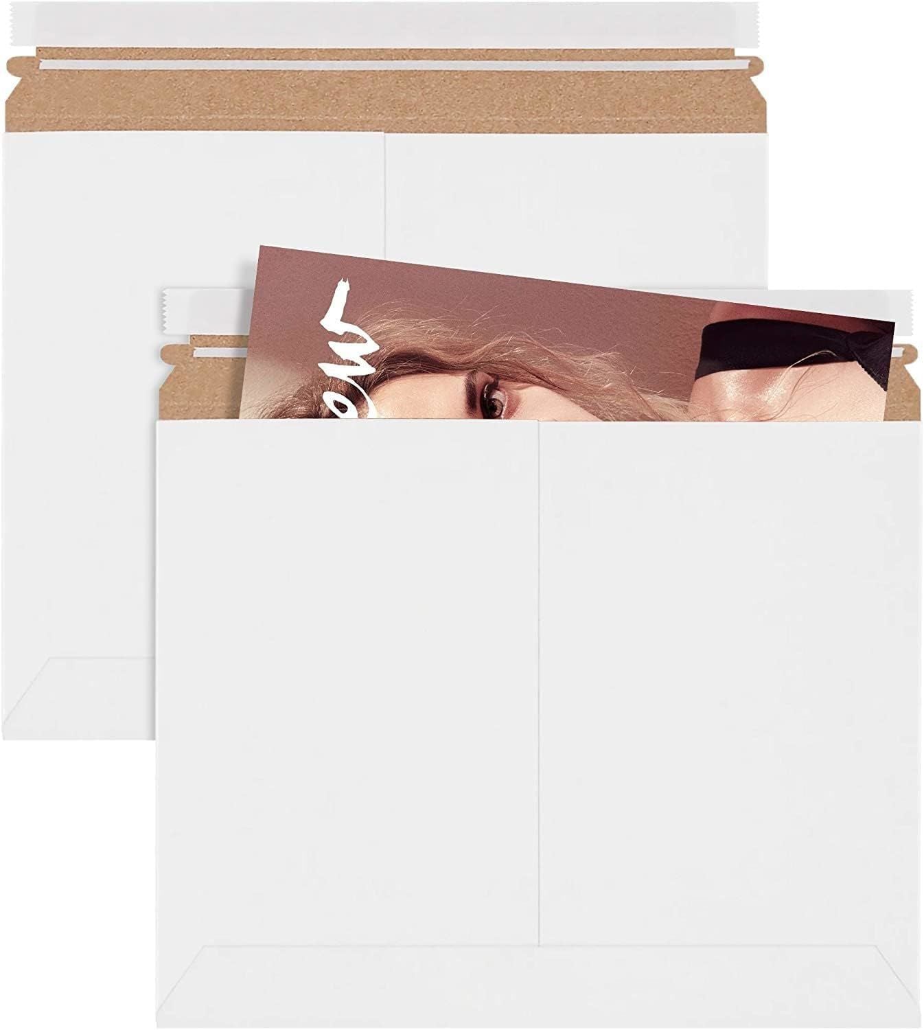 Pack of 10 White Rigid Mailers 12 1/4 x 9 3/4. Side-Loading Paperboard envelopes 12.25 x 9.75 Self-seal Photo mailers. Peel and seal closure. No Bend documents; photos; diplomas. Ideal for CD; DVD