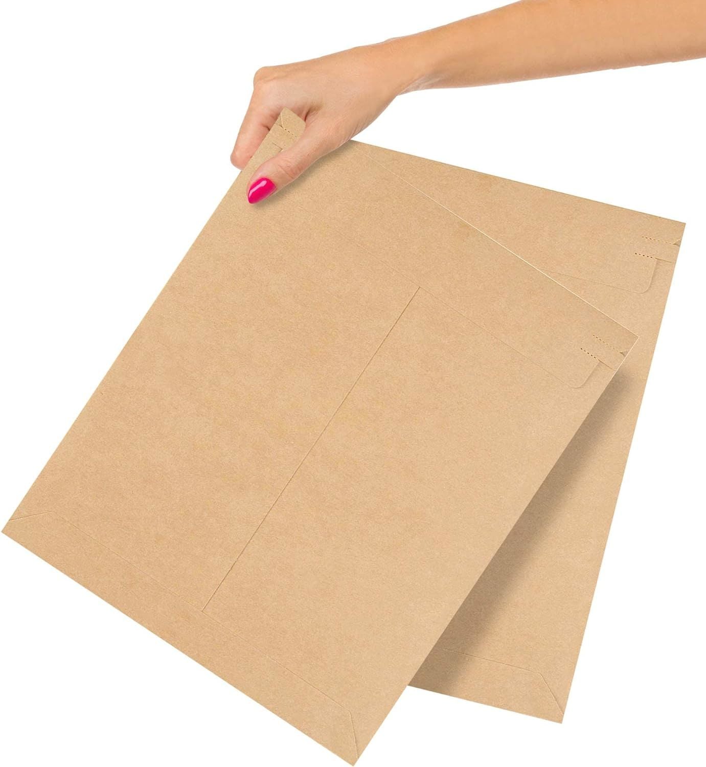 Brown Rigid Mailers 11 x 13.5 Self-Seal Hard Shipping Envelopes Pack of 10 No Bend Cardboard Envelope Mailers Heavy-Duty Cardboard Mailers; Flat Kraft Mailers with Tear Strip for Documents; Photos