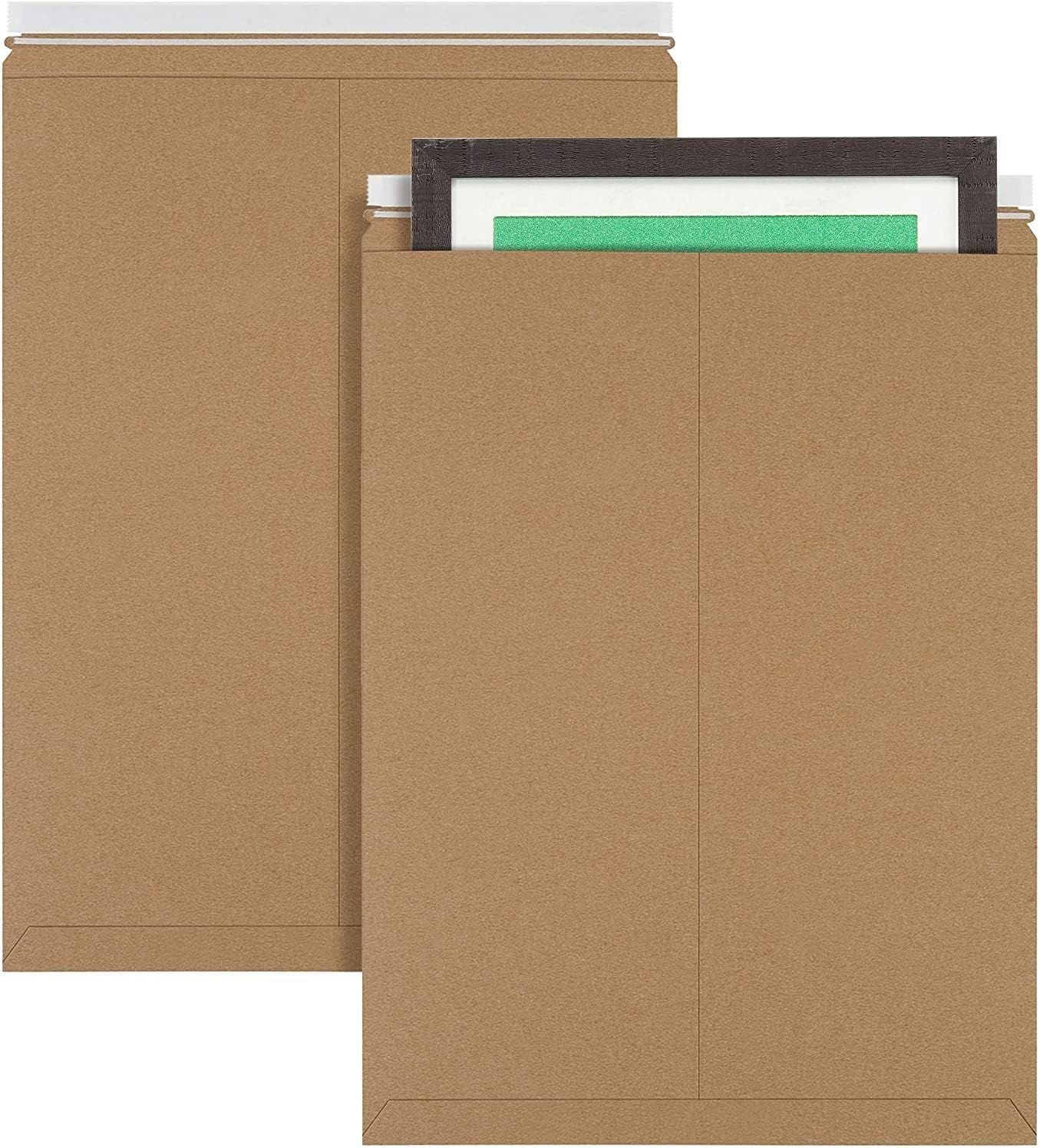 Brown Cardboard Mailers 18 x 24; Pack of 5 Kraft Paper Rigid Envelopes with Adhesive Strip; Self-seal Closure Rigid Mailers; Kraft Paper Envelopes for Shipping and Packing Paperwork