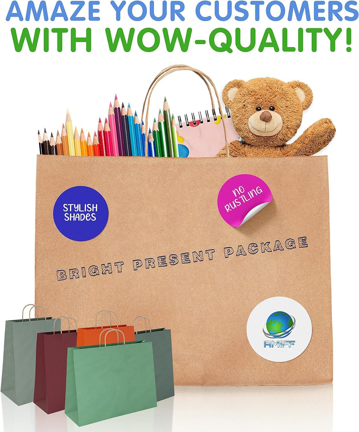 Brown Shopping Bags 13" x 7" x 17"; Pack of 25 Brown Paper Bags with Handles Bulk; 150 GSM Brown Gift Bags with Handles Bulk; Brown Bags with Handles 