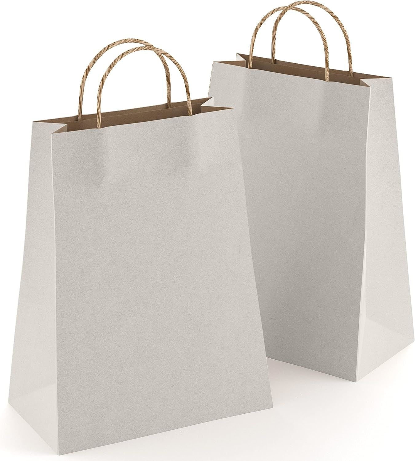 Silver Shopping Bags with Handles 8" x 4.75" x 10.5"; Pack of 25 Silver Gift Bags Bulk; 150 GSM Silver Paper Bags with Handles Bulk; Natural Silver Kr