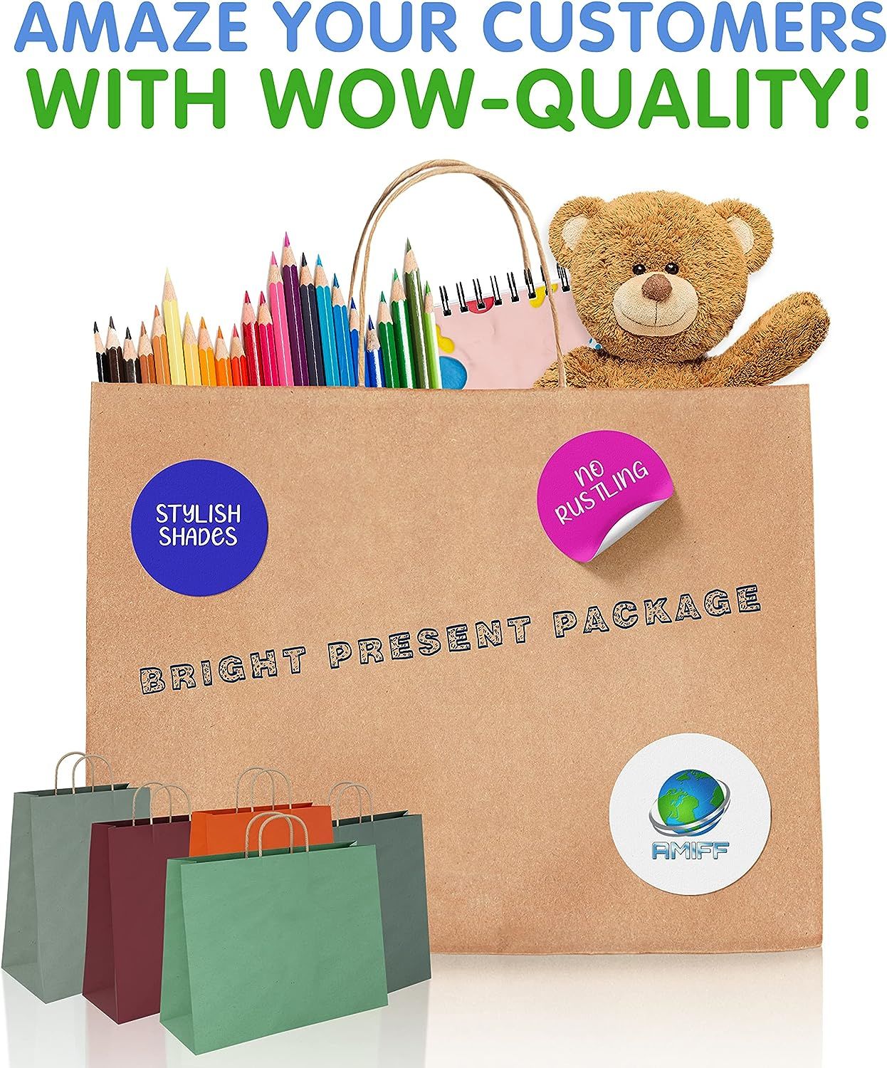 Silver Shopping Bags with Handles 8" x 4.75" x 10.5"; Pack of 25 Silver Gift Bags Bulk; 150 GSM Silver Paper Bags with Handles Bulk; Natural Silver Kr