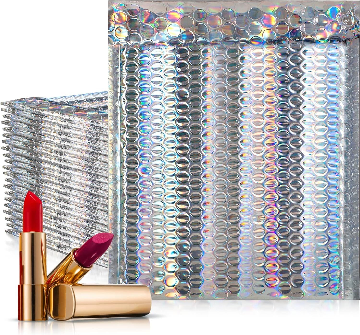 Metallic Holographic Bubble Mailers 8.5 x 11 Size. Pack of 25 Foil Padded Envelopes 8 1/2 x 11 Glitter Bubble Mailers. Self-Sealing Holo Cushion Envelopes. Glamour Holographic Package Envelopes