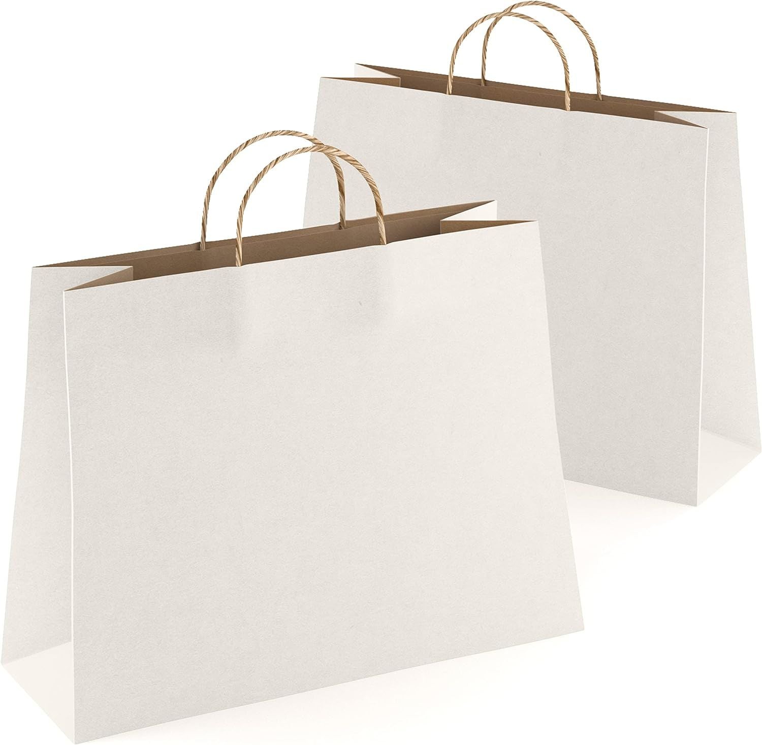 White Shopping Bags with Handles 16" x 6" x 12"; Pack of 50 White Gift Bags with Handles Bulk; 150 GSM White Paper Bags with Handles Bulk; White Bags 