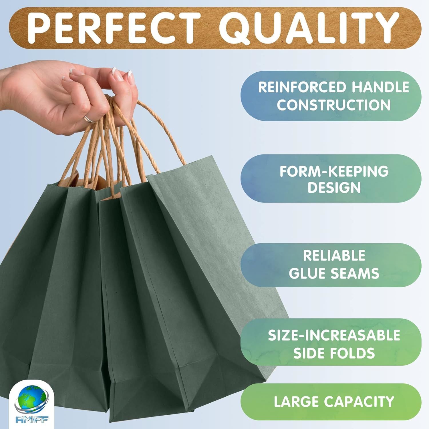 Dark Teal Shopping Bags 8" x 4.75" x 10.5"; Pack of 25 Dark Teal Gift Bags Bulk; 150 GSM Dark Teal Kraft Bags with Handles; Dark Teal Paper Bags with 