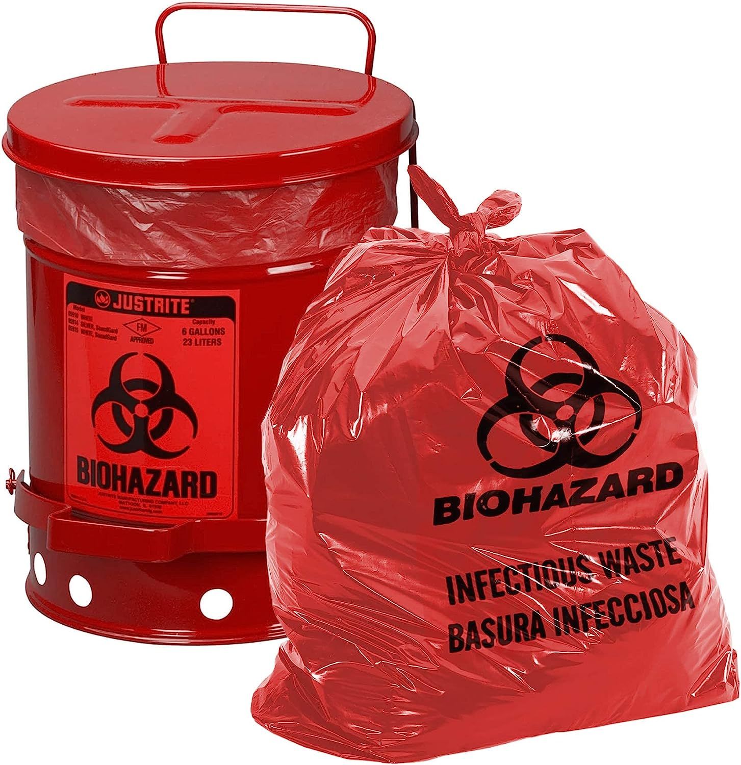 Pack of 25 Red Biohazard Waste Bag Liners 40 x 48 High Density Disposable Plastic Lab Bags 40x48 16 Micron 55 – 75 Preprinted Poly Waste Bags for Lab Health Applications; Wholesale Price