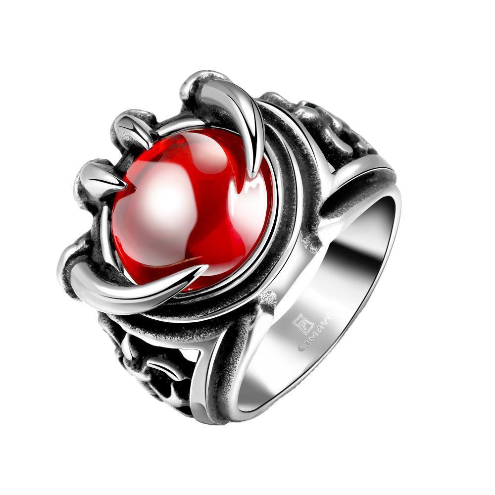 Classic fashion punk wind with blood red zircon domineering mighty black high-grade alloy ring to the dance