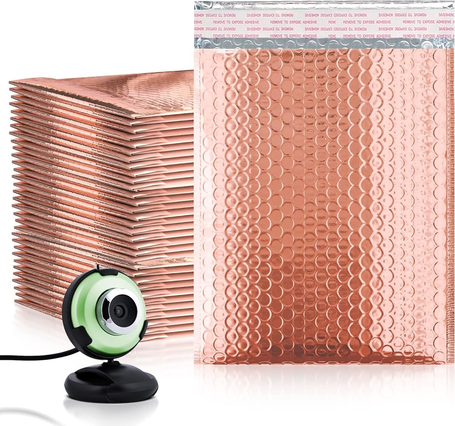 Rose Gold Bubble Mailers Pack of 100 Bubble Poly Mailers 7.25 x 11 Rose Gold Foil Envelopes 7 1/4 x 11 Metallic Bubble Mailers; Cute Packing Supplies; Self Seal Bubble Mailers; Pink Poly Mailers