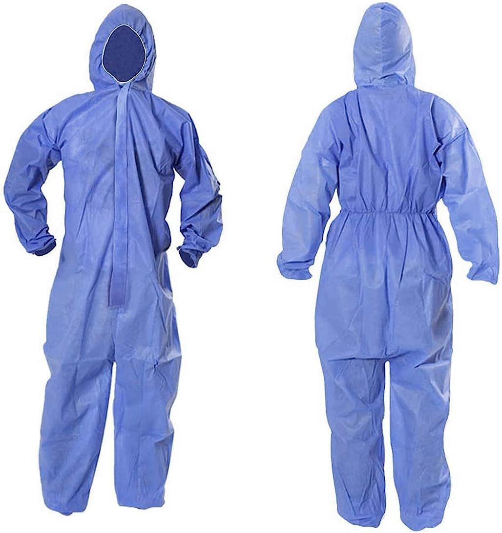 Disposable Coveralls XX-Large Size Pack of 25 Blue Polypropylene Overalls SMS with Hood; Elastic Cuffs; Ankles; No Pockets; High Visibility Unisex Disposable Workwear for Cleaning; Manufacturing