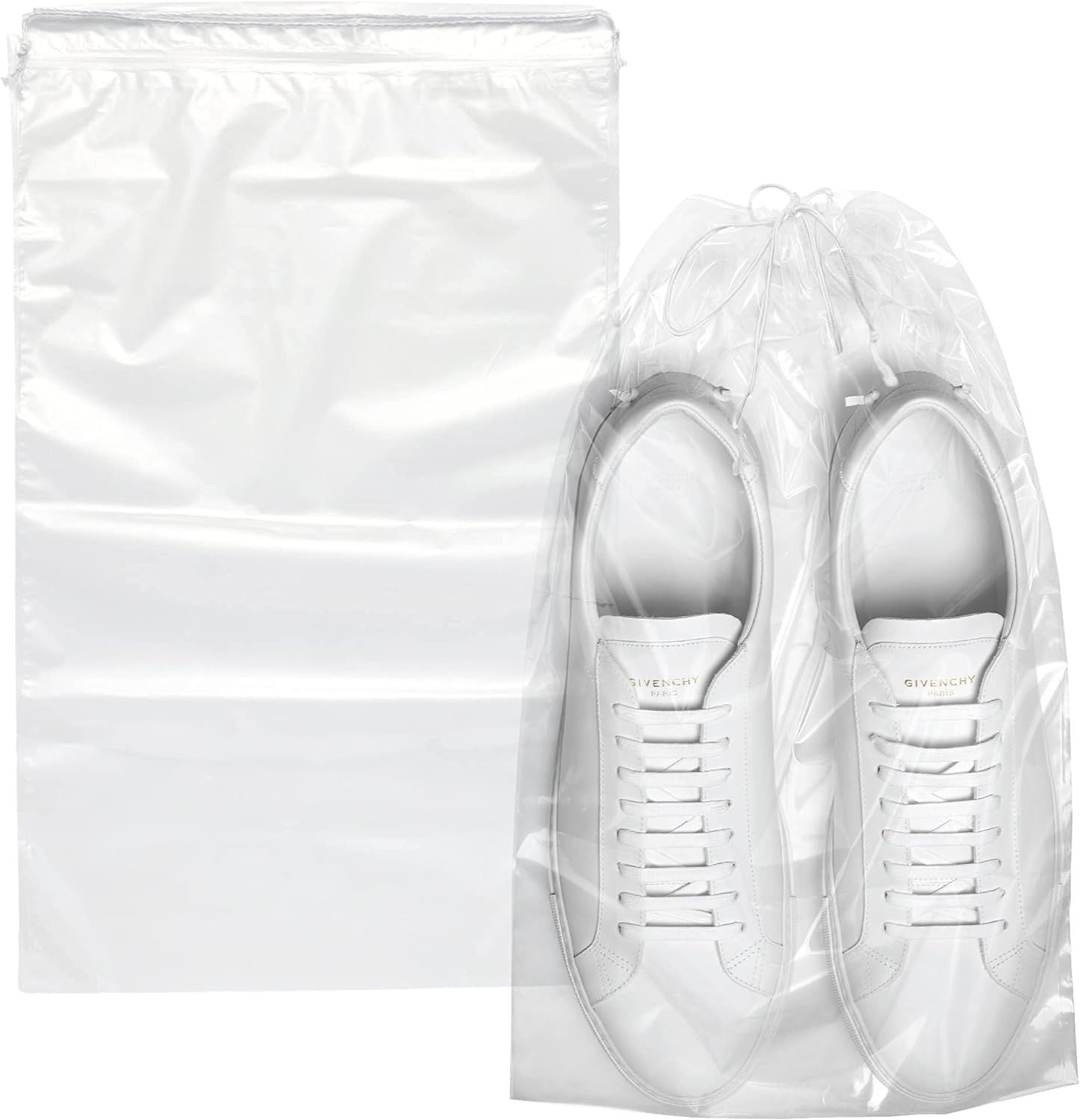 Clear Drawstring Bags 12" x 18"; Pack of 1000 Travel Shoe Bags for Packing; Storage; 2 mil Clear Plastic Bag with Double Cotton Drawstrings; Waterproof Travel Shoe Bag; Dustproof Sneaker Bag