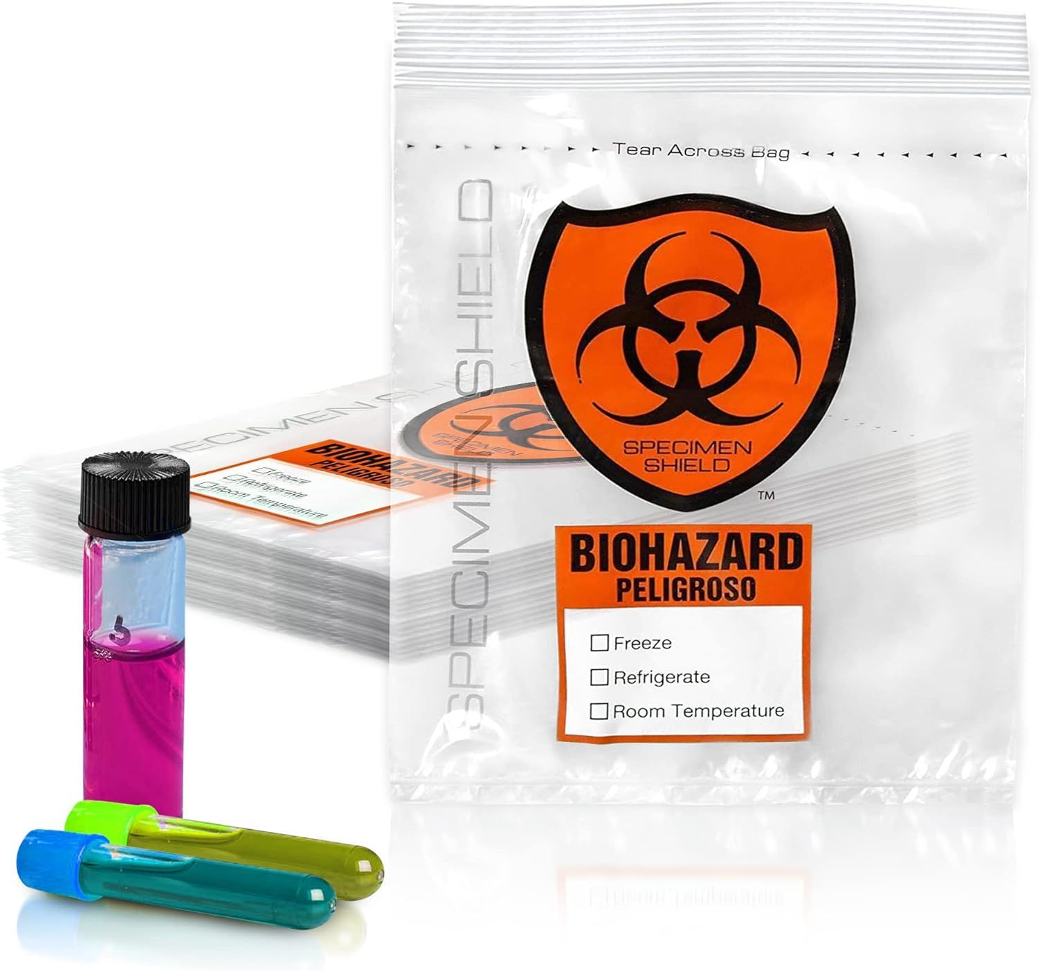 Biohazard Bags 8 x 10. Pack of 100 Zipper Bags 8x10 Biohazard Specimen Bags 3 Wall Tear Pouch Bags. 2 mil Seal Top Specimen Biohazard Bags for Shippin