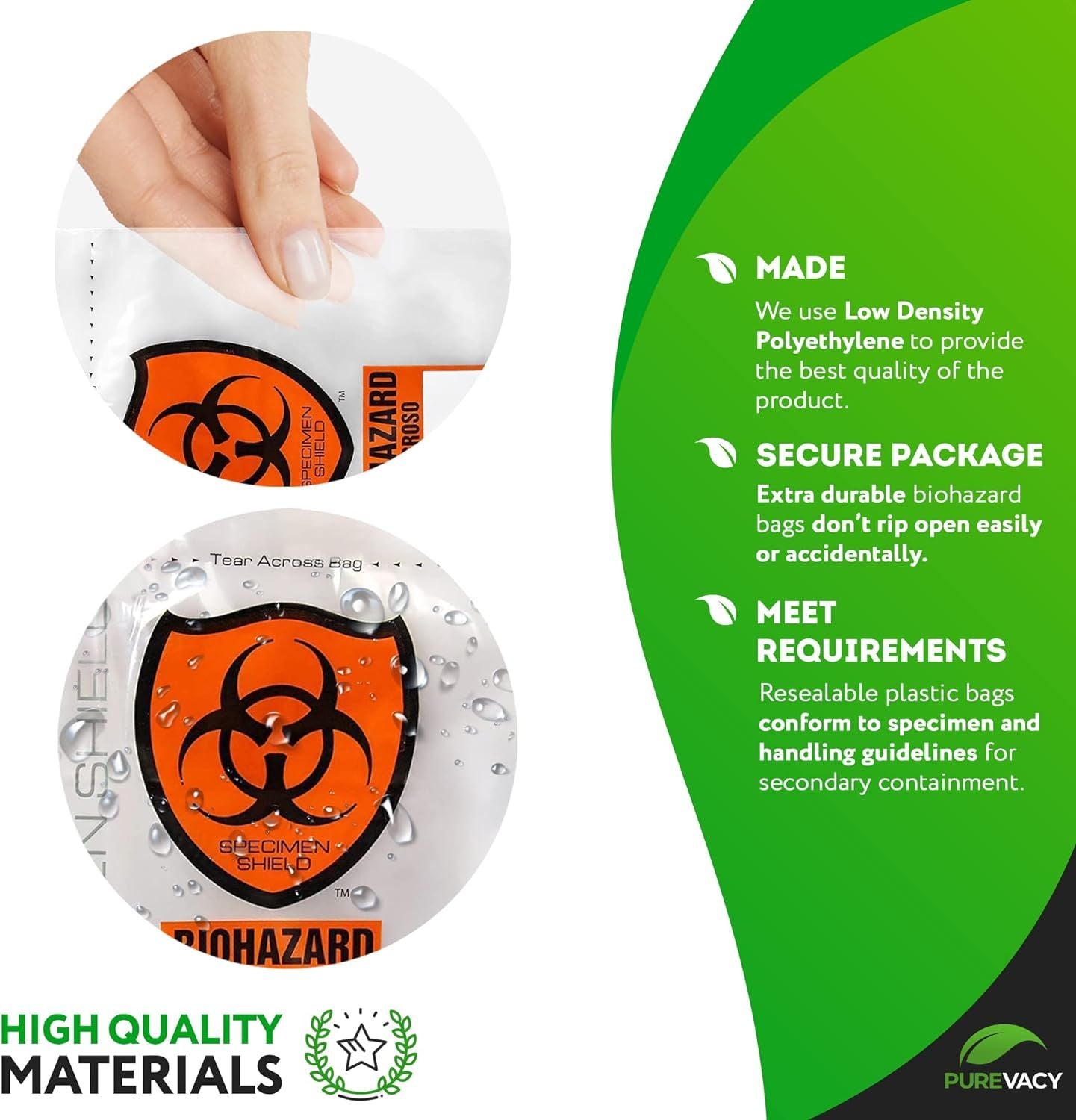 Biohazard Bags 8 x 10. Pack of 100 Zipper Bags 8x10 Biohazard Specimen Bags 3 Wall Tear Pouch Bags. 2 mil Seal Top Specimen Biohazard Bags for Shippin