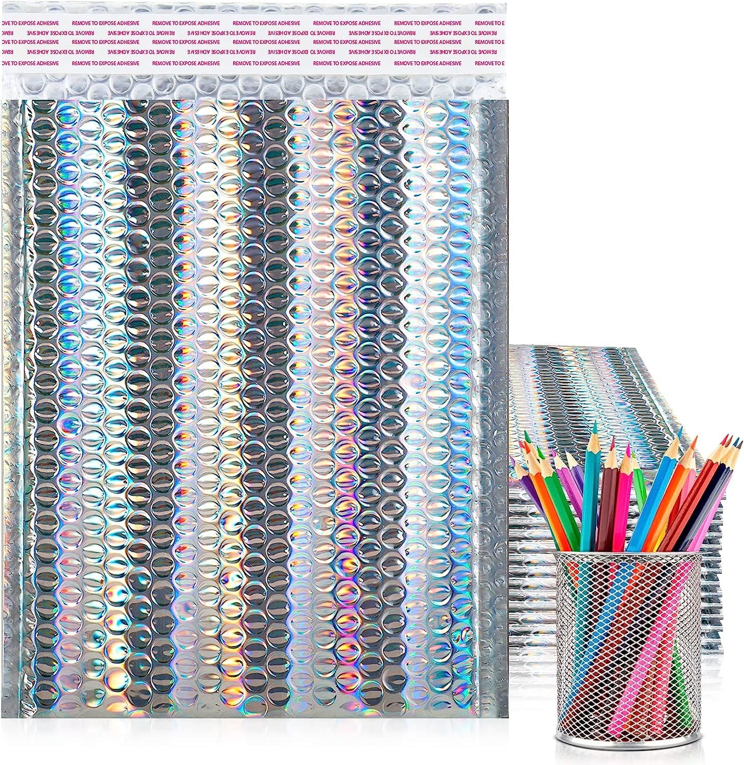 10 Pack Holographic Bubble Mailers 8.5" x 11" Heavy Style Metallic Cushion Padded Envelopes Self-Seal